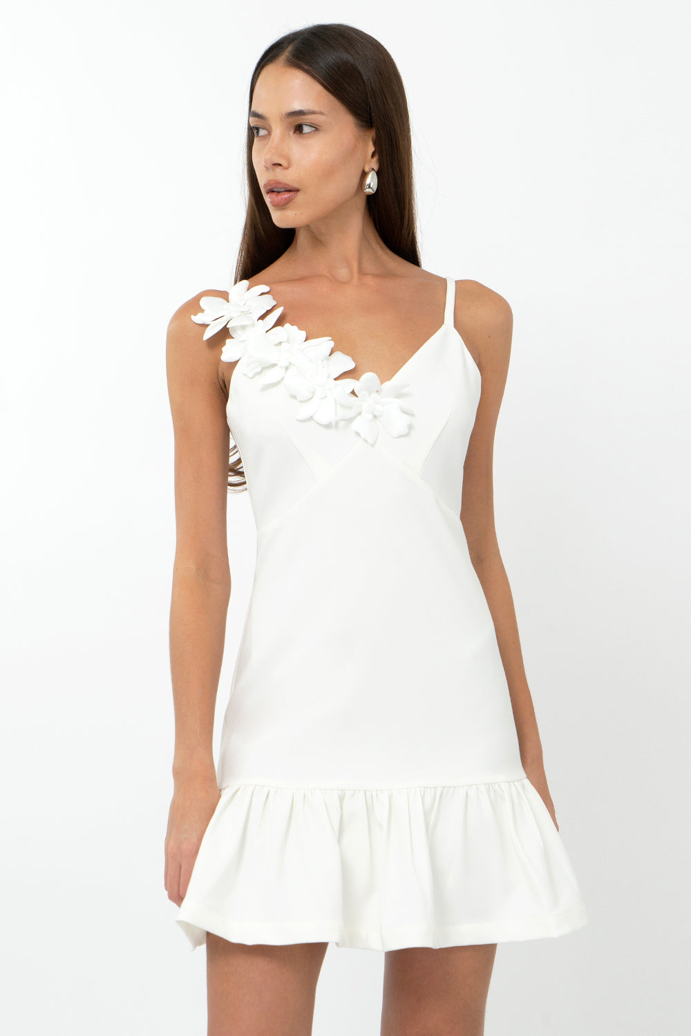 Mirabel Floral Applique Ruffle Mini Dress