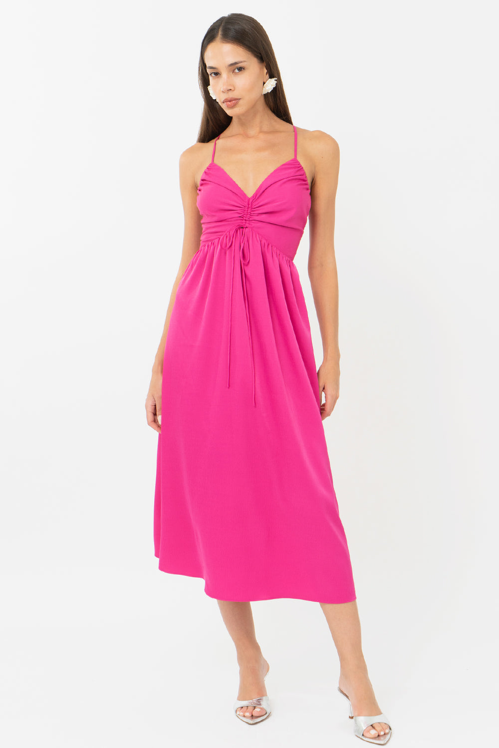 Elyse Ruched Criss Cross Midi Dress