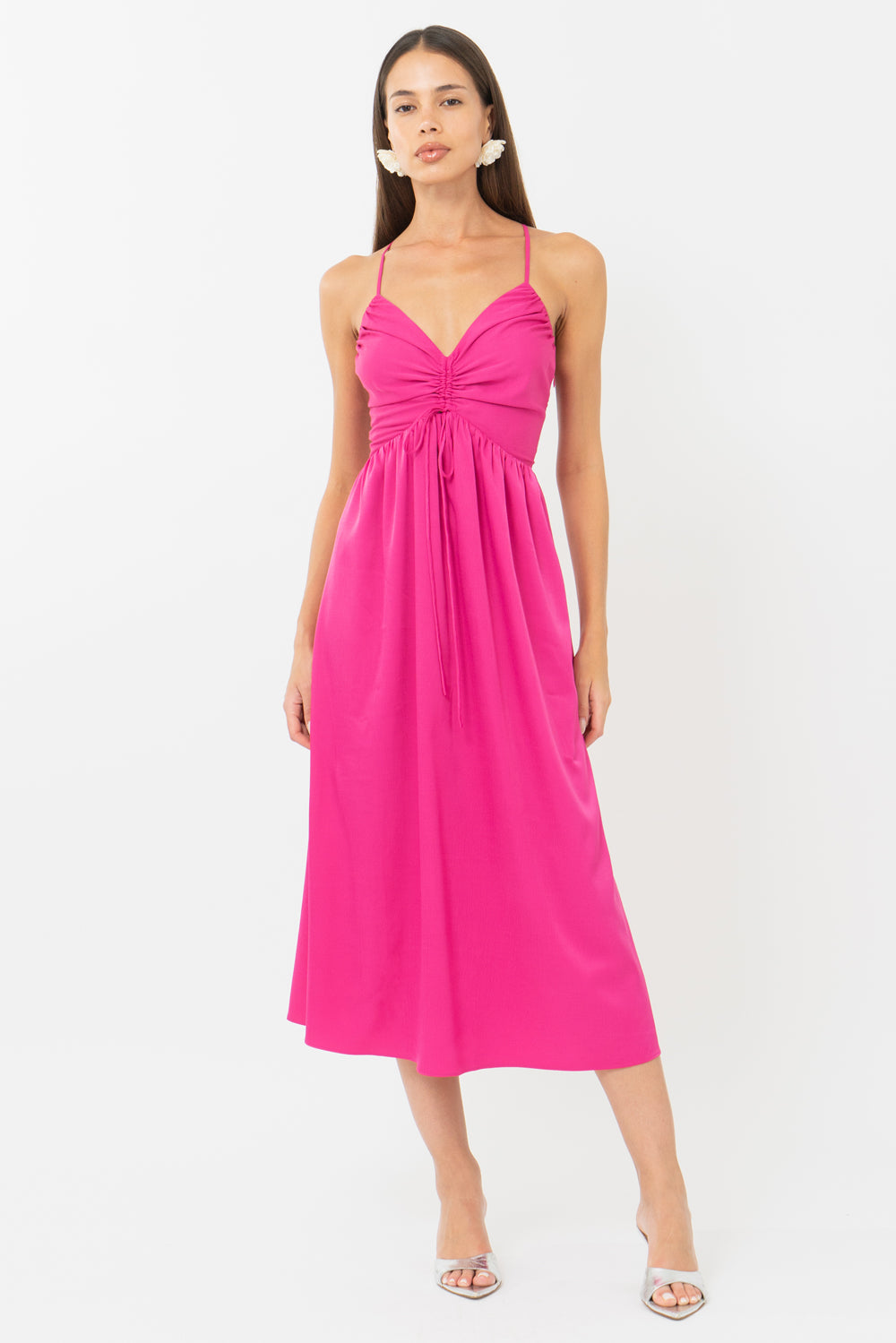 Elyse Ruched Criss Cross Midi Dress