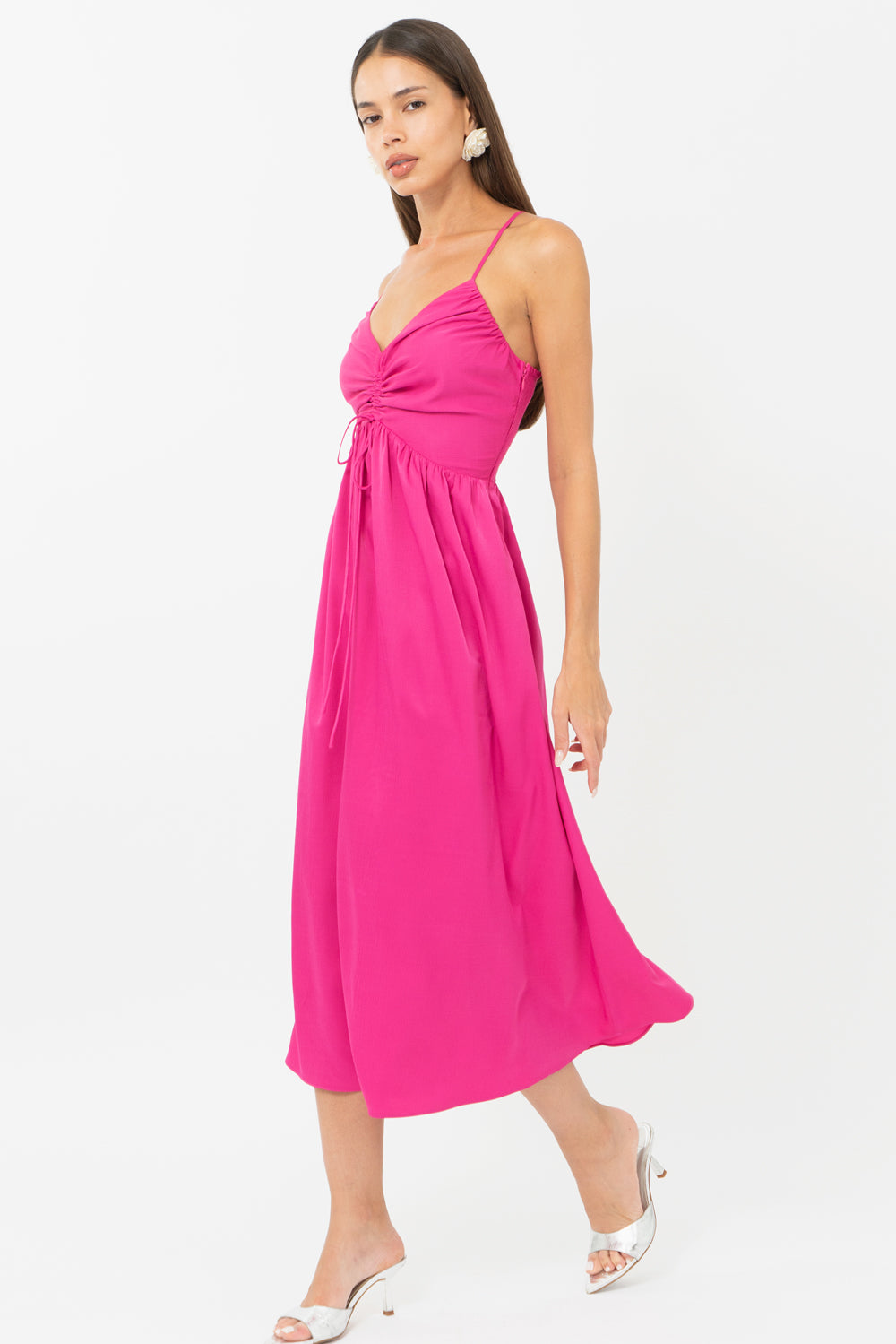 Elyse Ruched Criss Cross Midi Dress