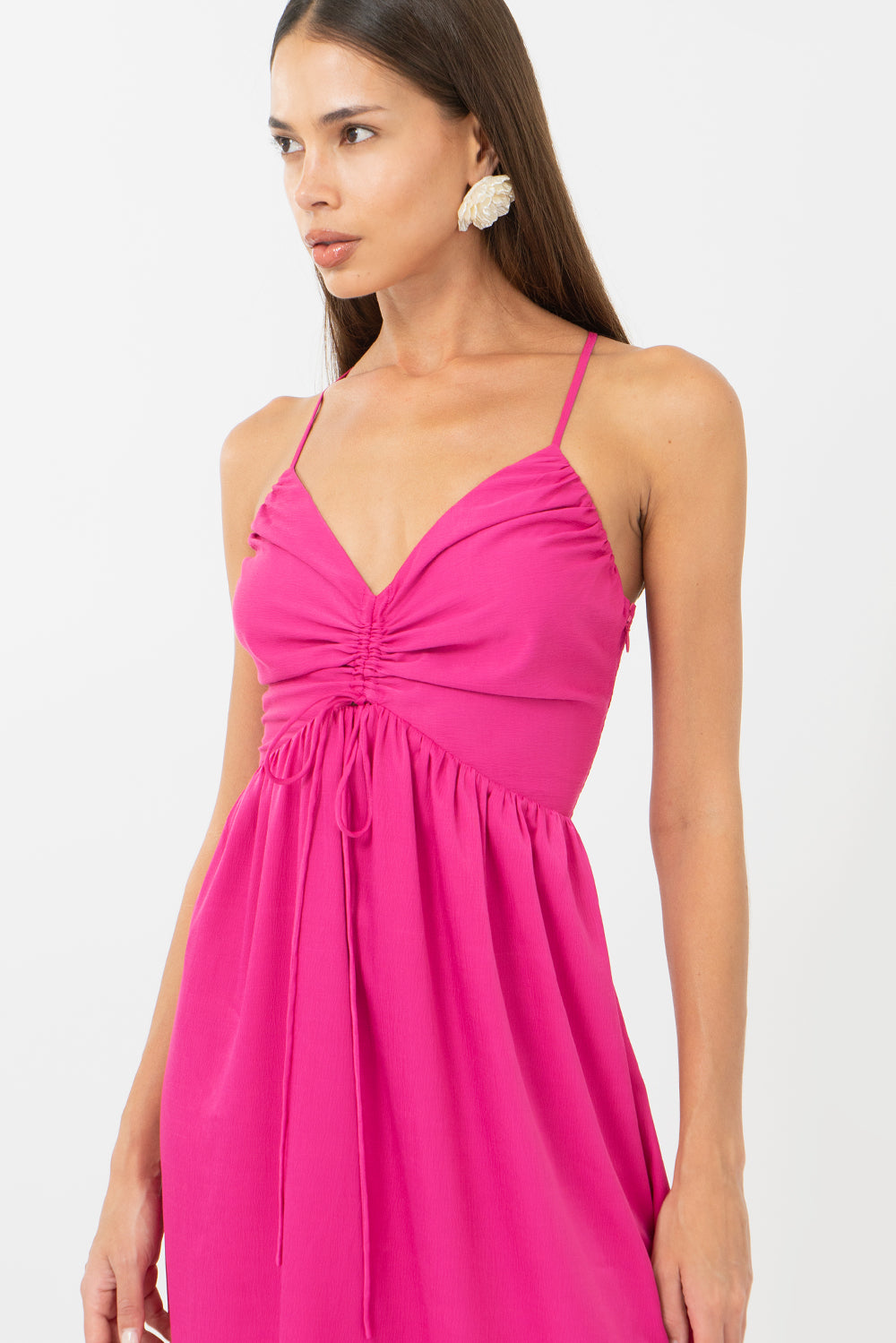 Elyse Ruched Criss Cross Midi Dress