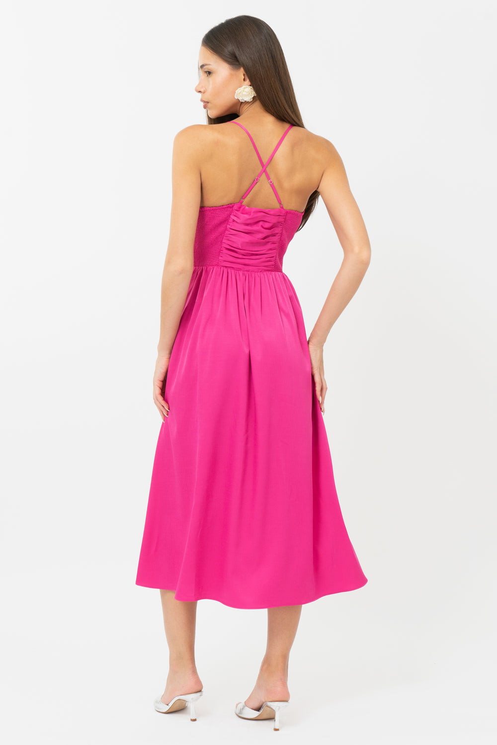 Elyse Ruched Criss Cross Midi Dress