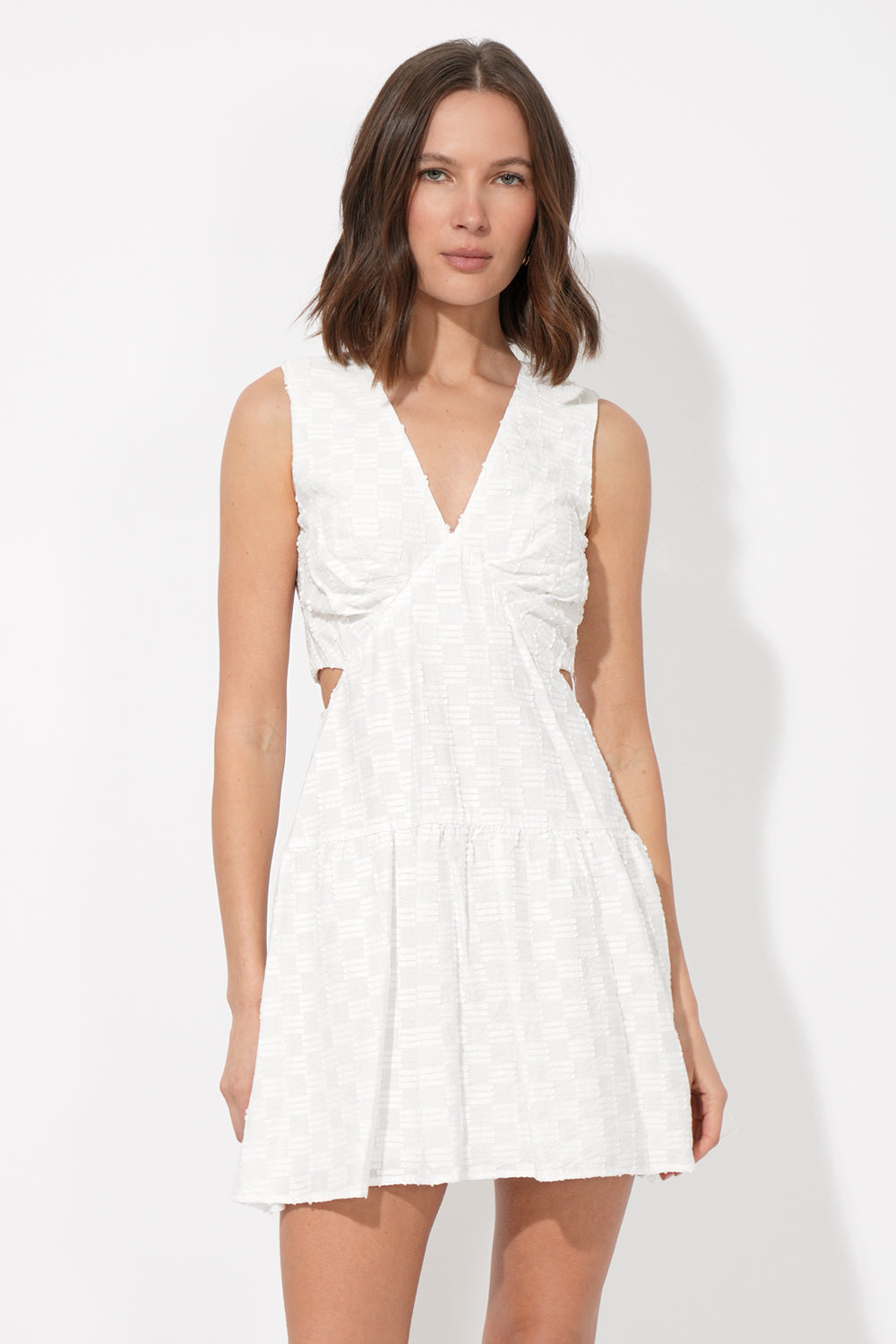Junia Side Cut Out Textured Linen Mini Dress