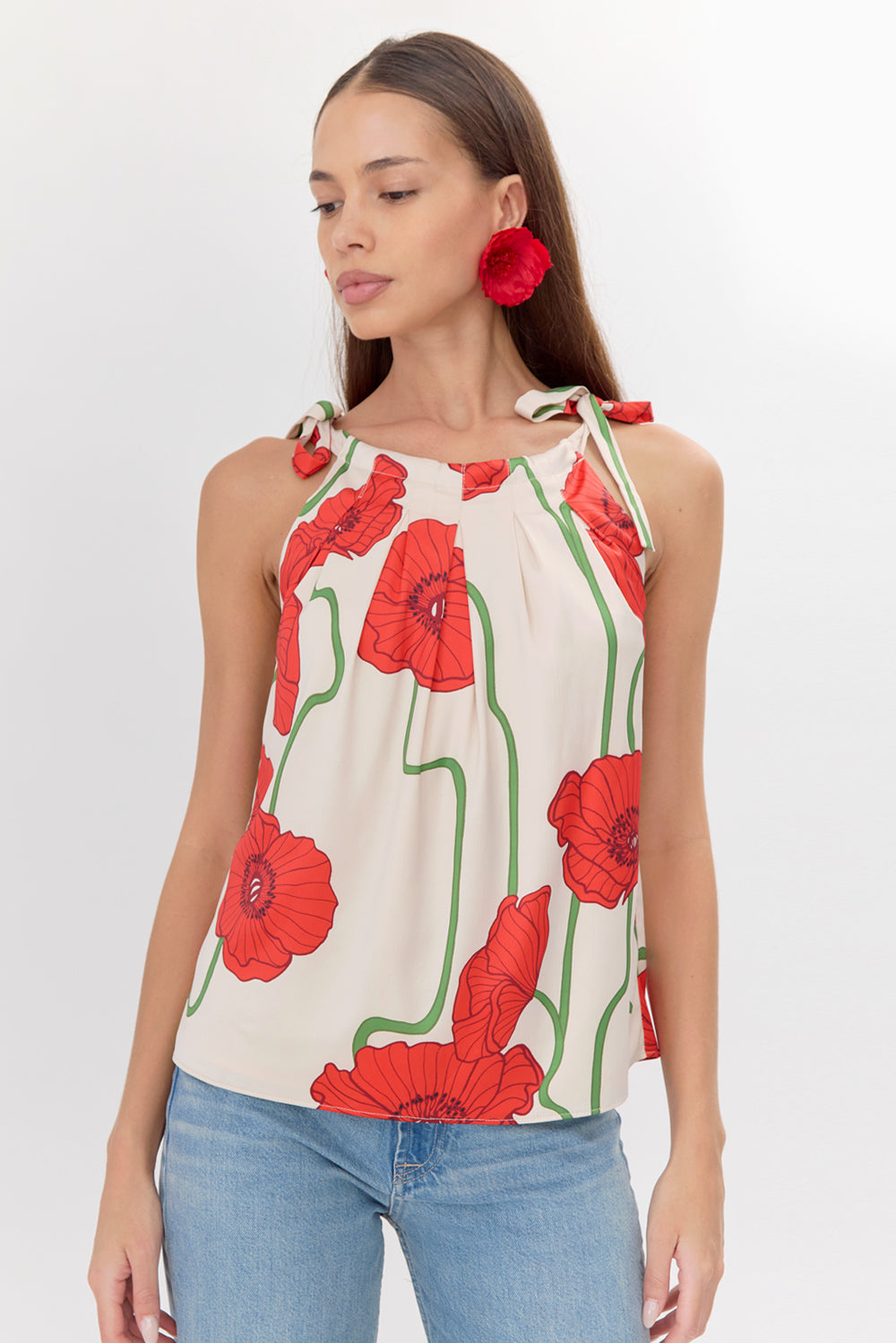 Anaia Abstract Rose Print Side Tie Top