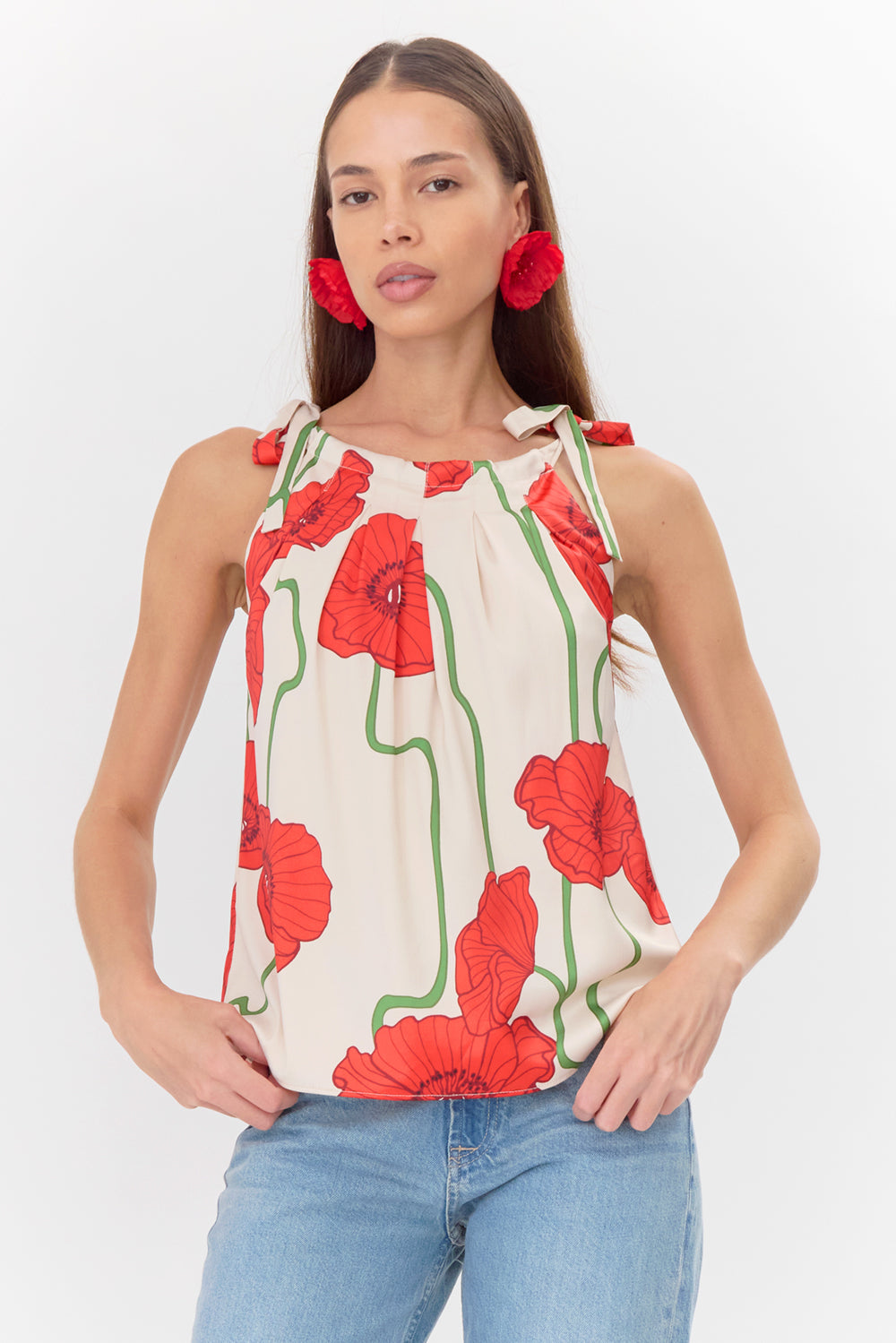 Anaia Abstract Rose Print Side Tie Top