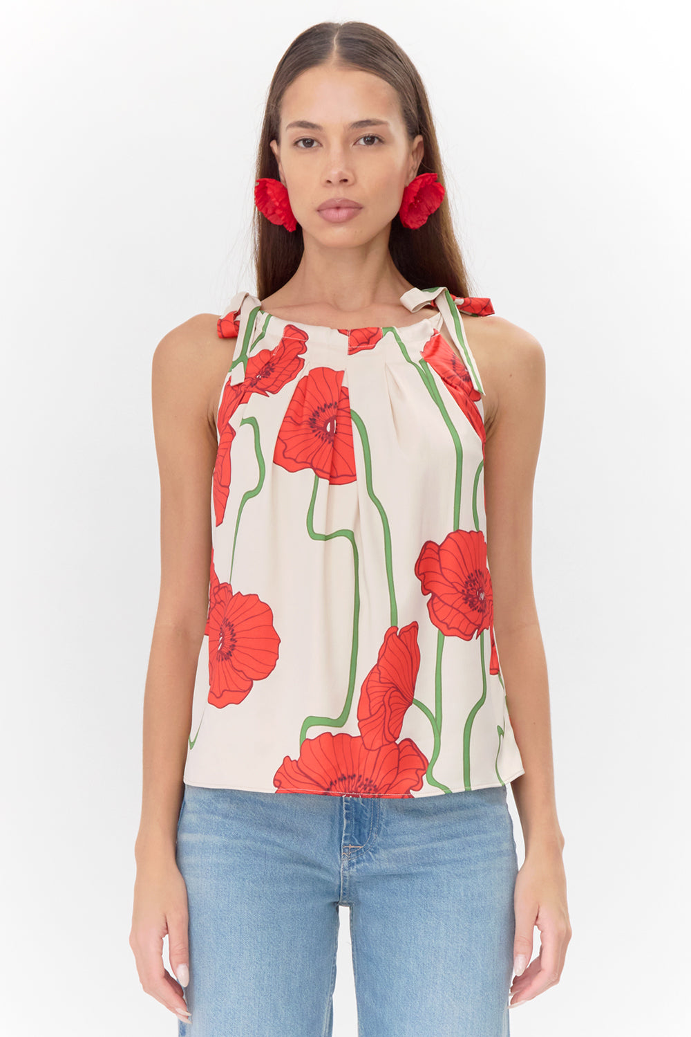 Anaia Abstract Rose Print Side Tie Top