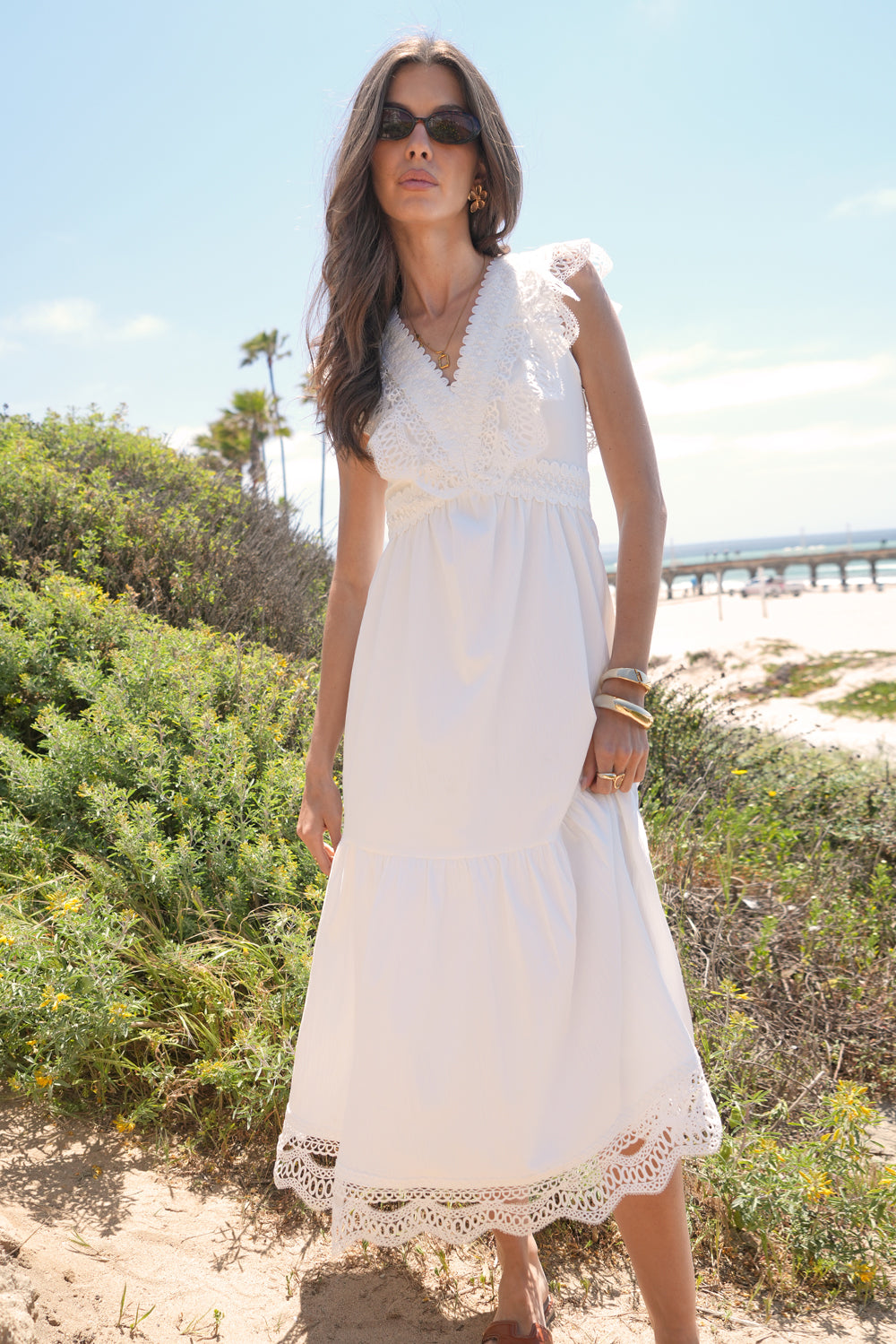 Adaline Floral Lace Trim Maxi Dress