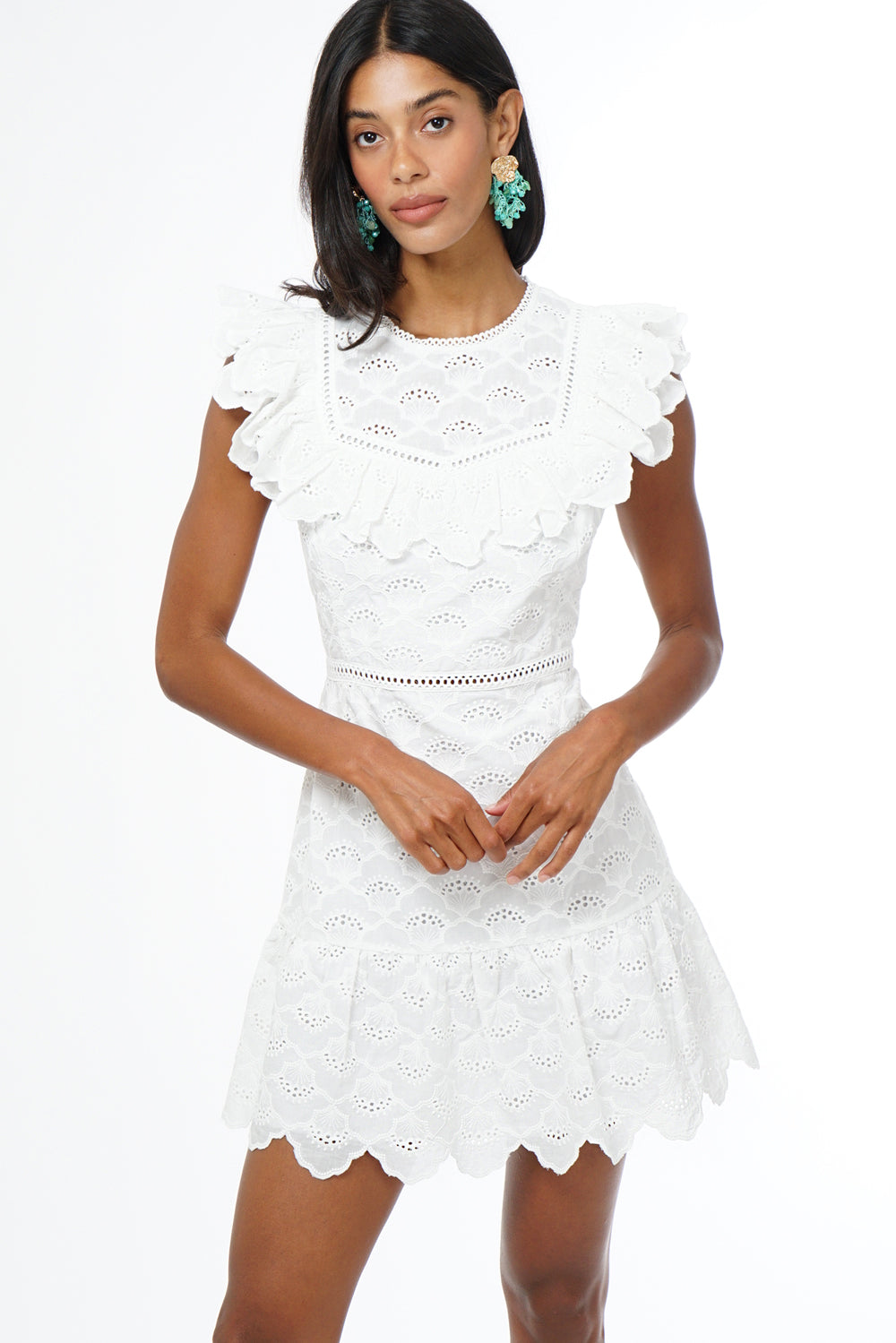 Nisha Cotton Eyelet Embroidered Mini Dress