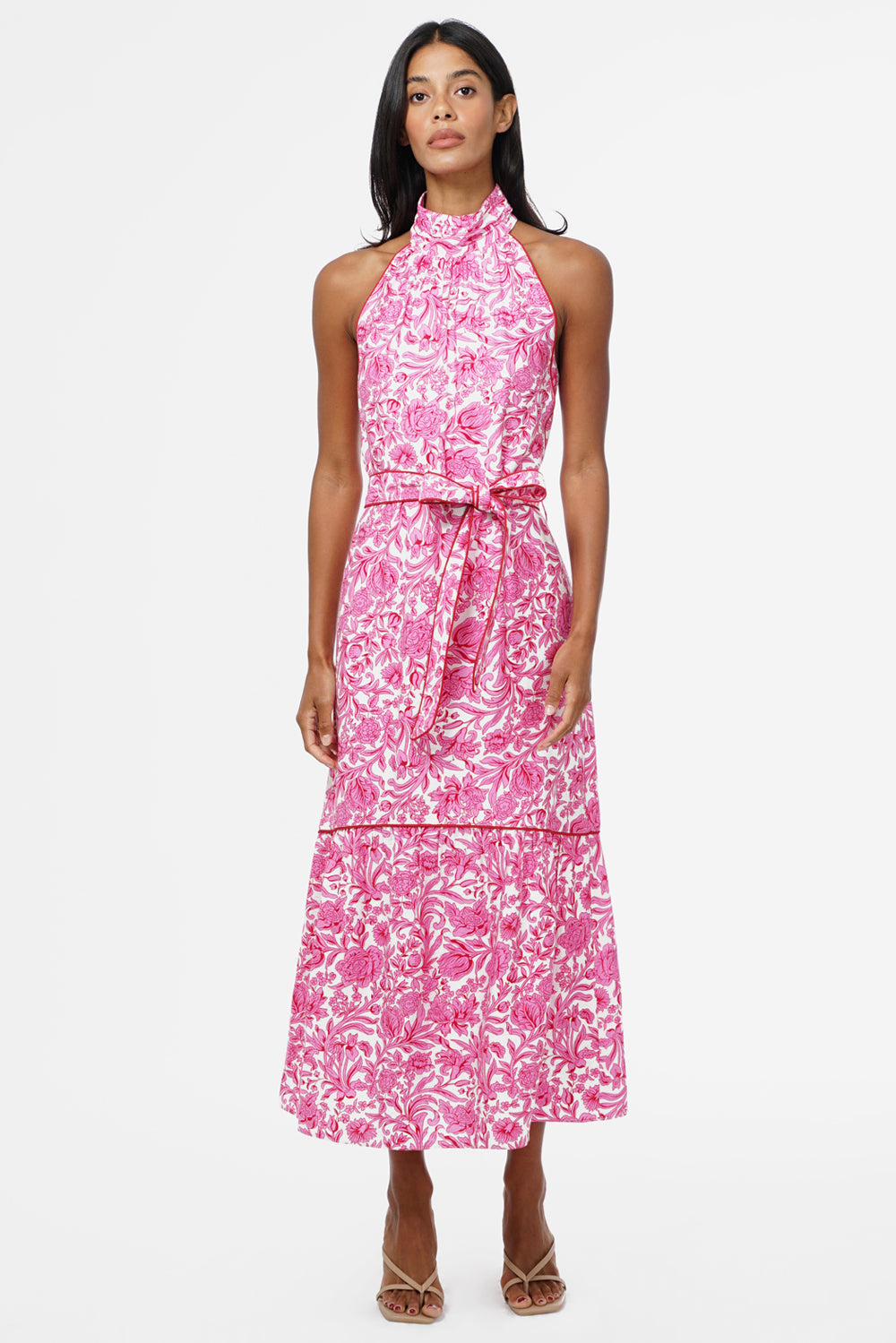 Maisy Floral Halter Neck Tie Printed Maxi Dress