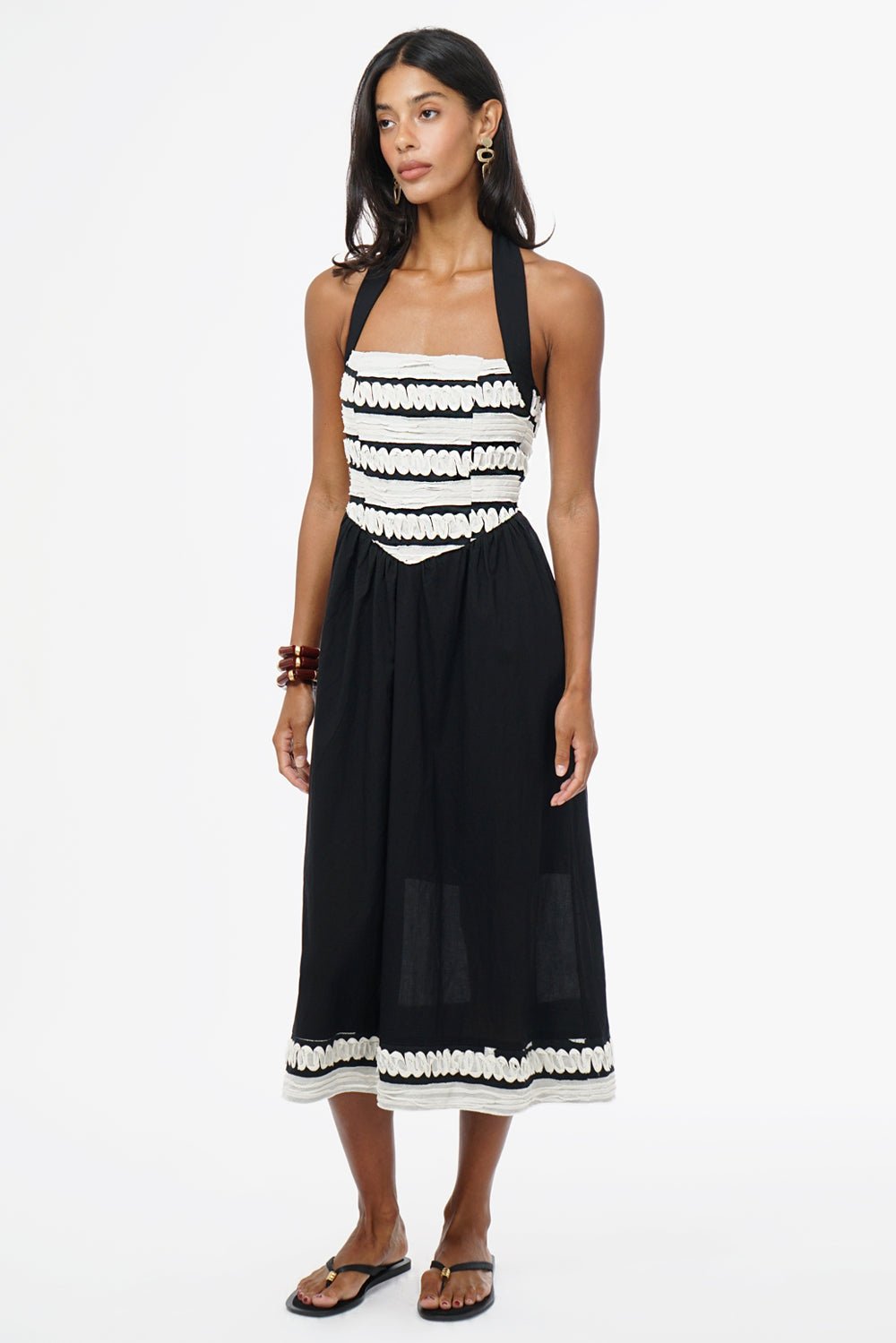 Fernanda Halter Contrast Ribbon Blocked Midi Dress