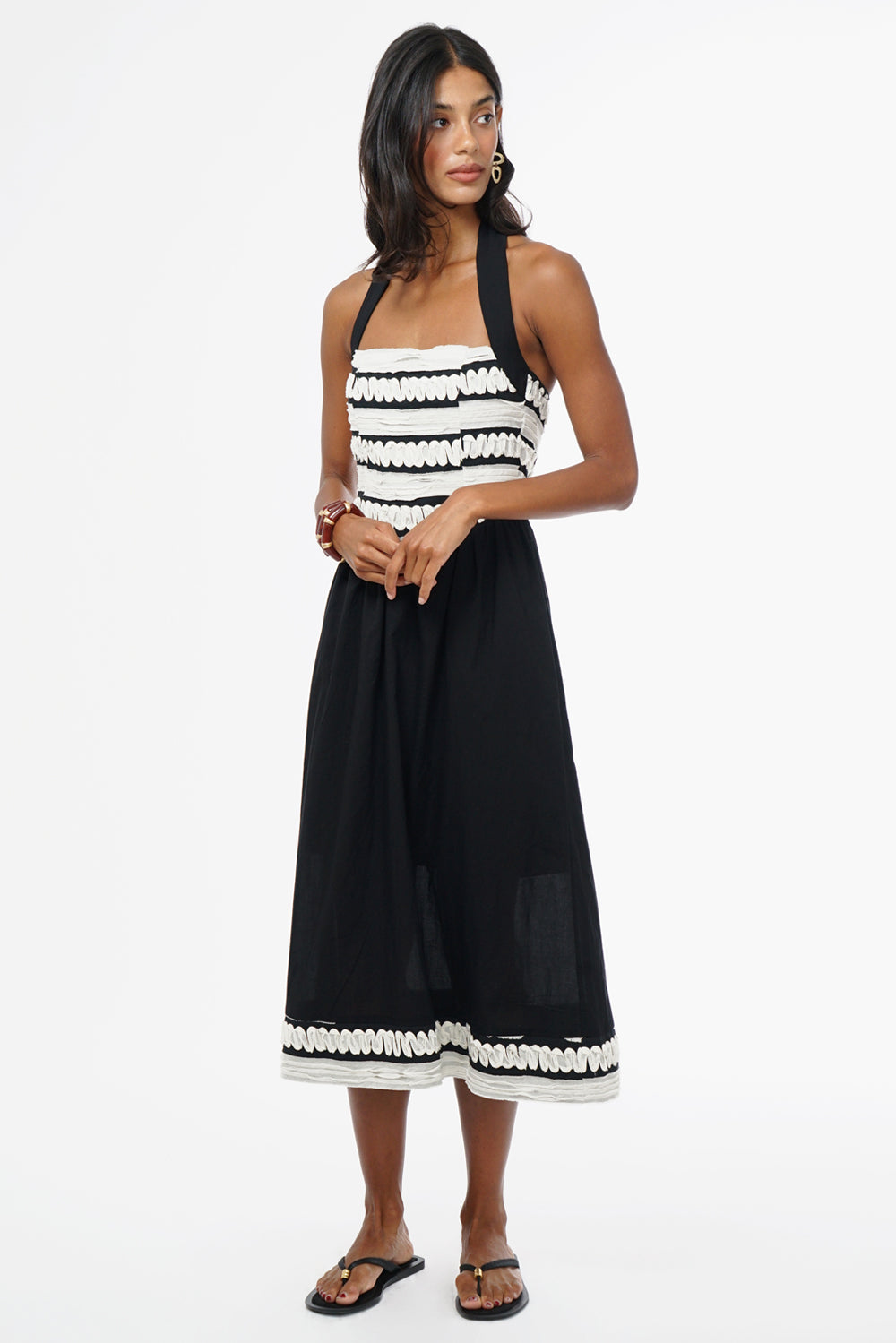 Fernanda Halter Contrast Ribbon Blocked Midi Dress