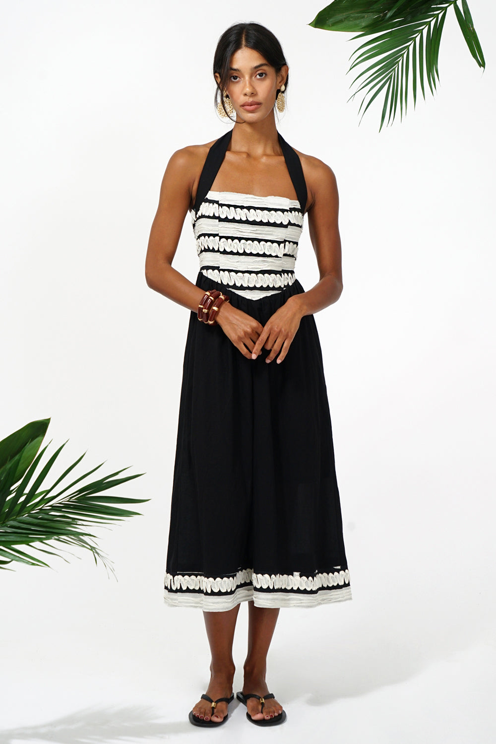 Fernanda Halter Contrast Ribbon Blocked Midi Dress