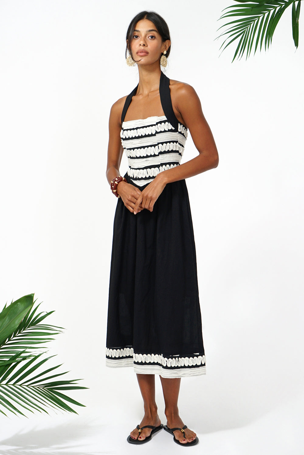 Fernanda Halter Contrast Ribbon Blocked Midi Dress
