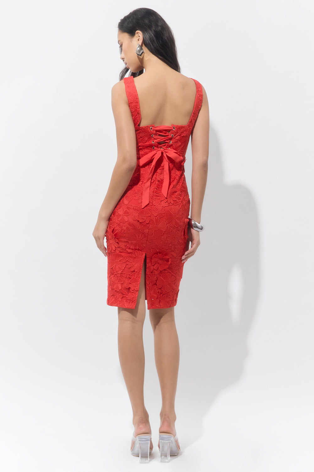 Vonna 3D Lace Up Midi Dress
