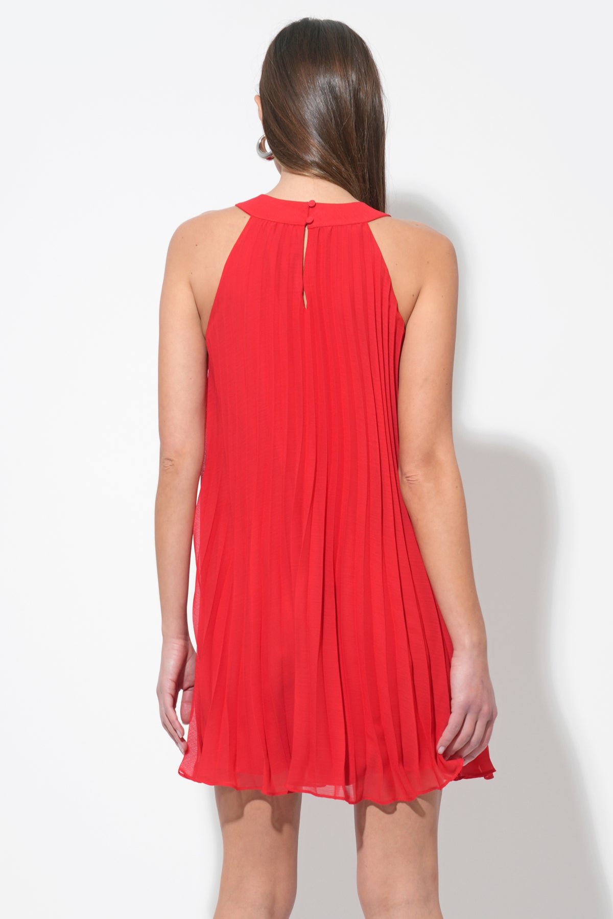 Corey Halter Pleated Dress with 3D Floral Applique