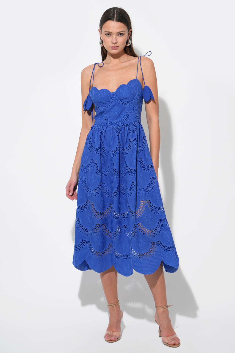 Alisha Scalloped Crochet Embroidered Midi Dress