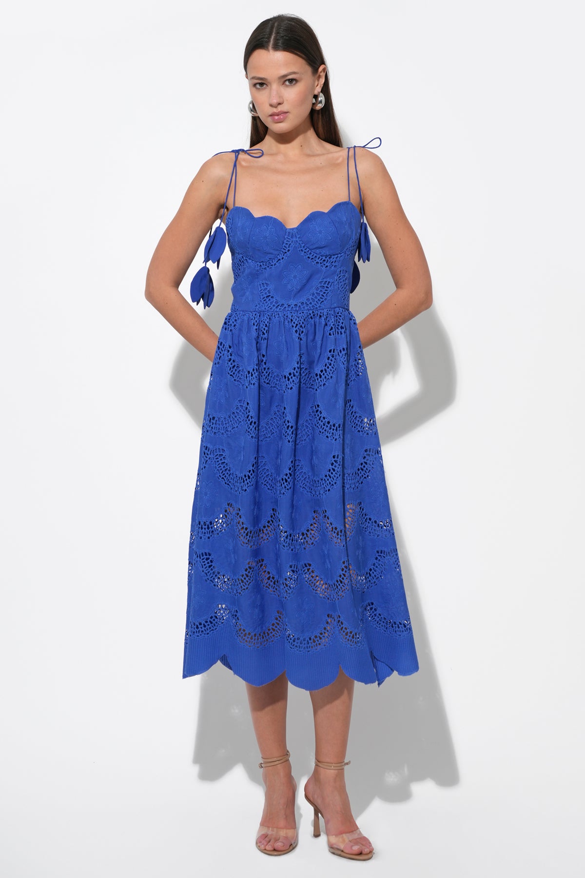 Alisha Scalloped Crochet Embroidered Midi Dress