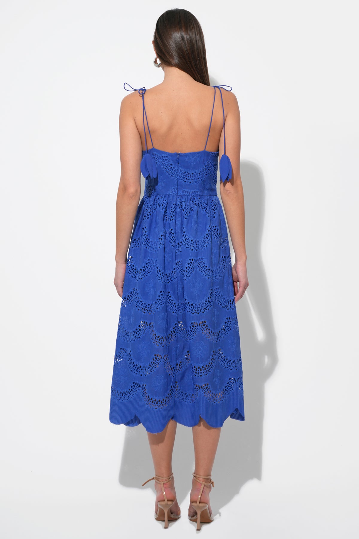 Alisha Scalloped Crochet Embroidered Midi Dress