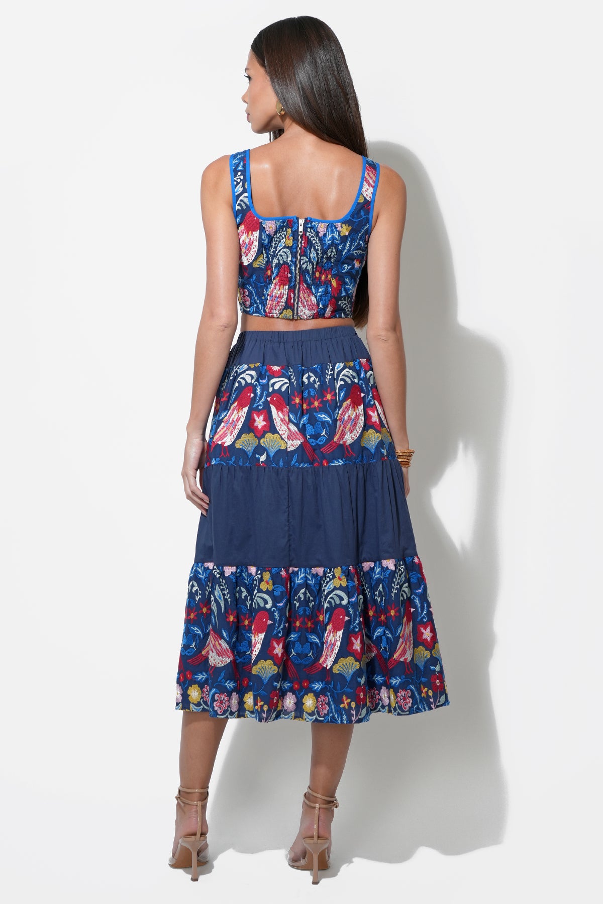 Rina Tiered Embroidered Midi Skirt