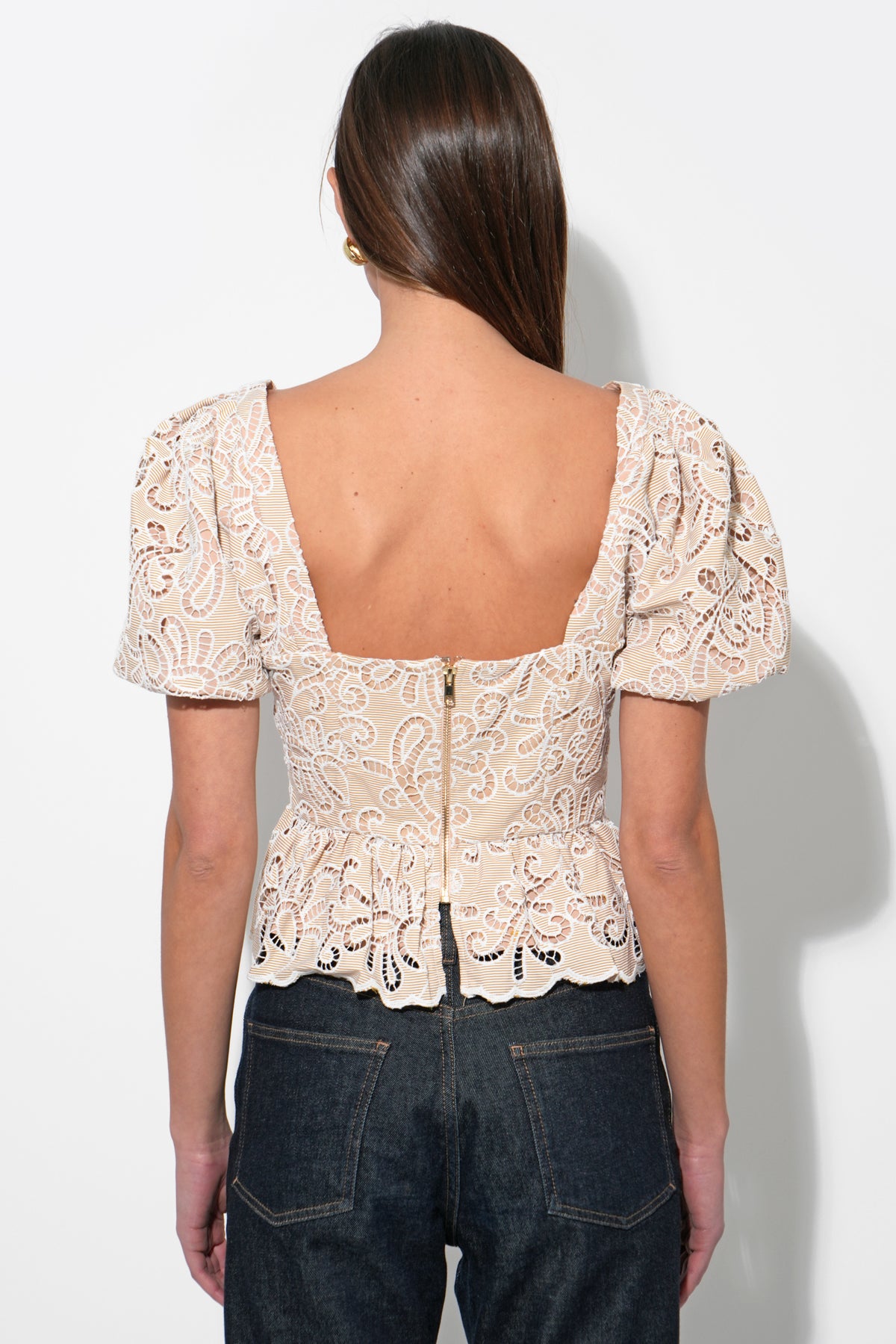 Alan Puff Sleeve Embroidered Eyelet Top
