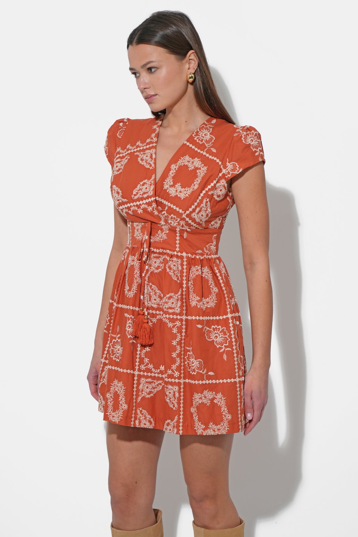 Selina Embroidered Cap Sleeve Mini Dress