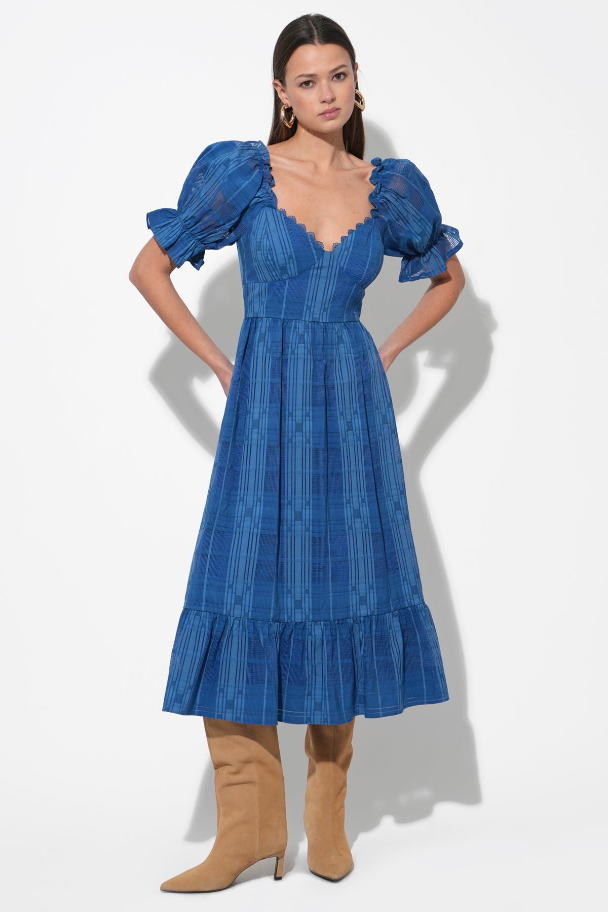 Betsey Puff Sleeve Jacquard Striped Maxi Dress
