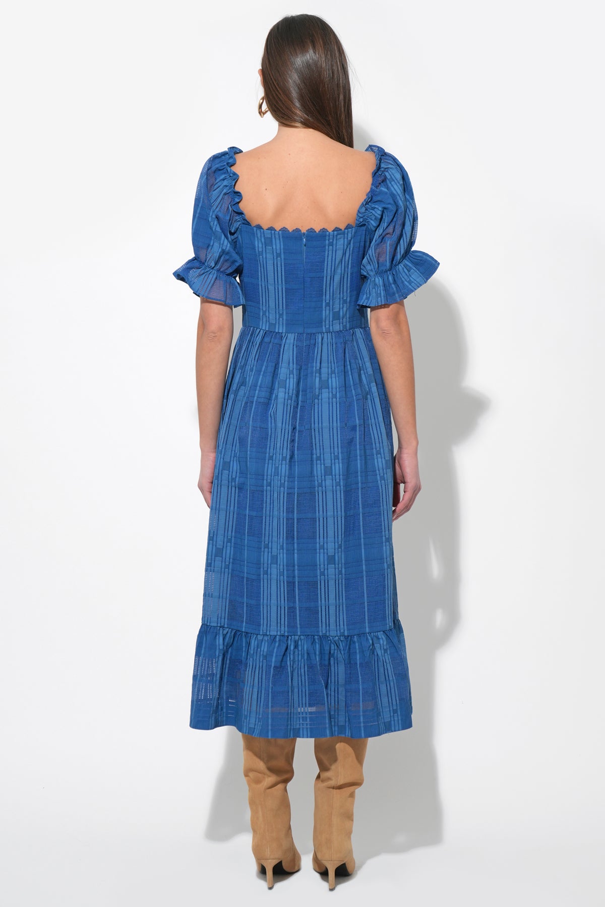 Betsey Puff Sleeve Jacquard Striped Maxi Dress