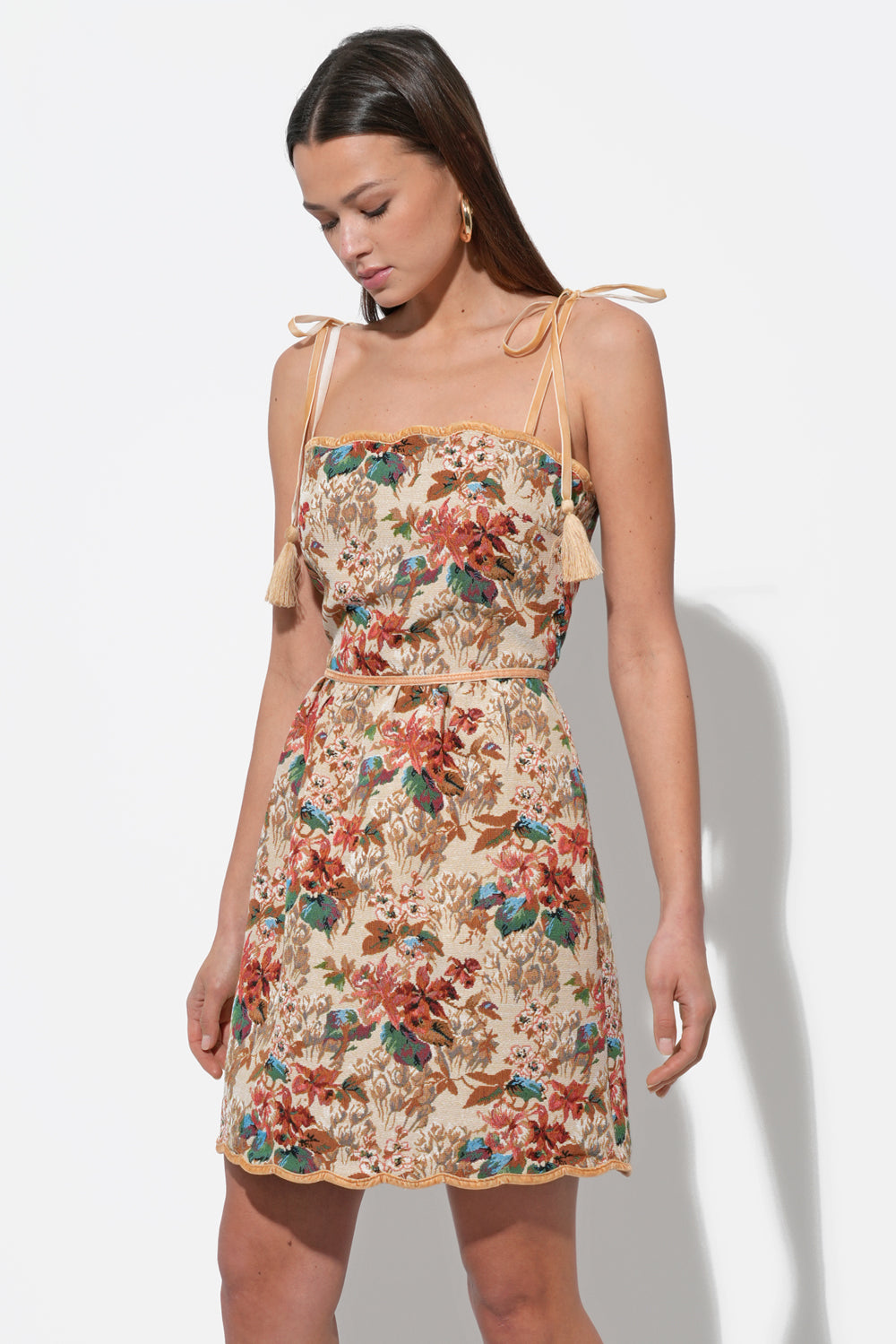 Cindy Tapestry Mini Scalloped Dress