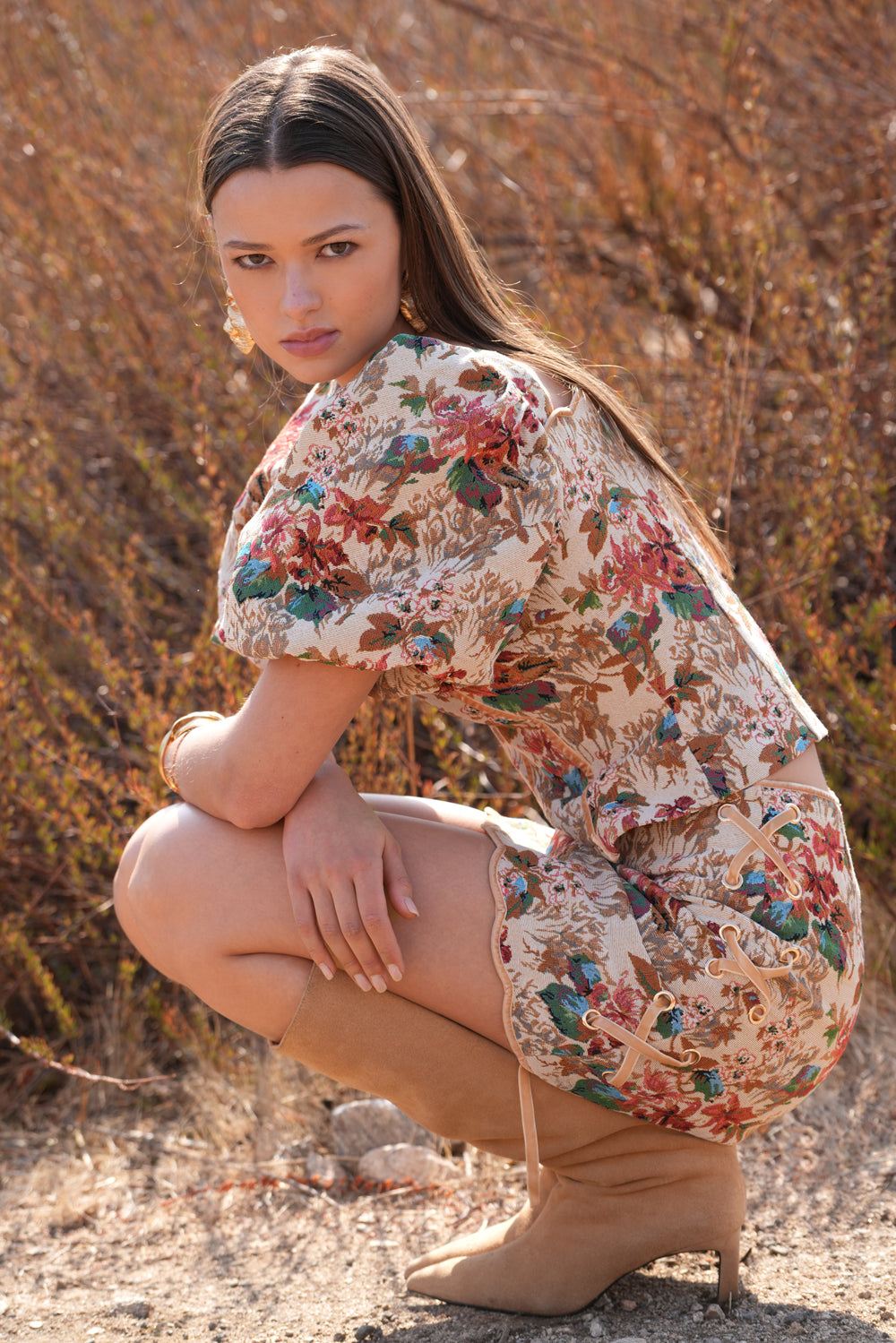 Lori Tapestry Lace Up Skirt