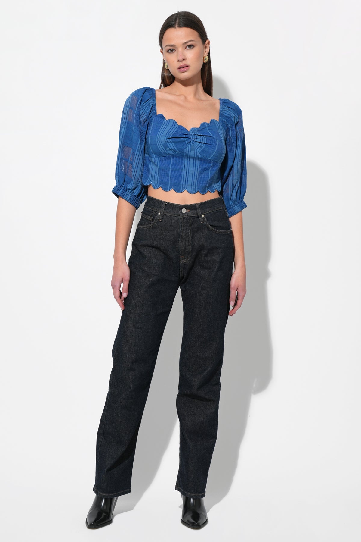 Bella Scalloped Jacquard Stripe Top