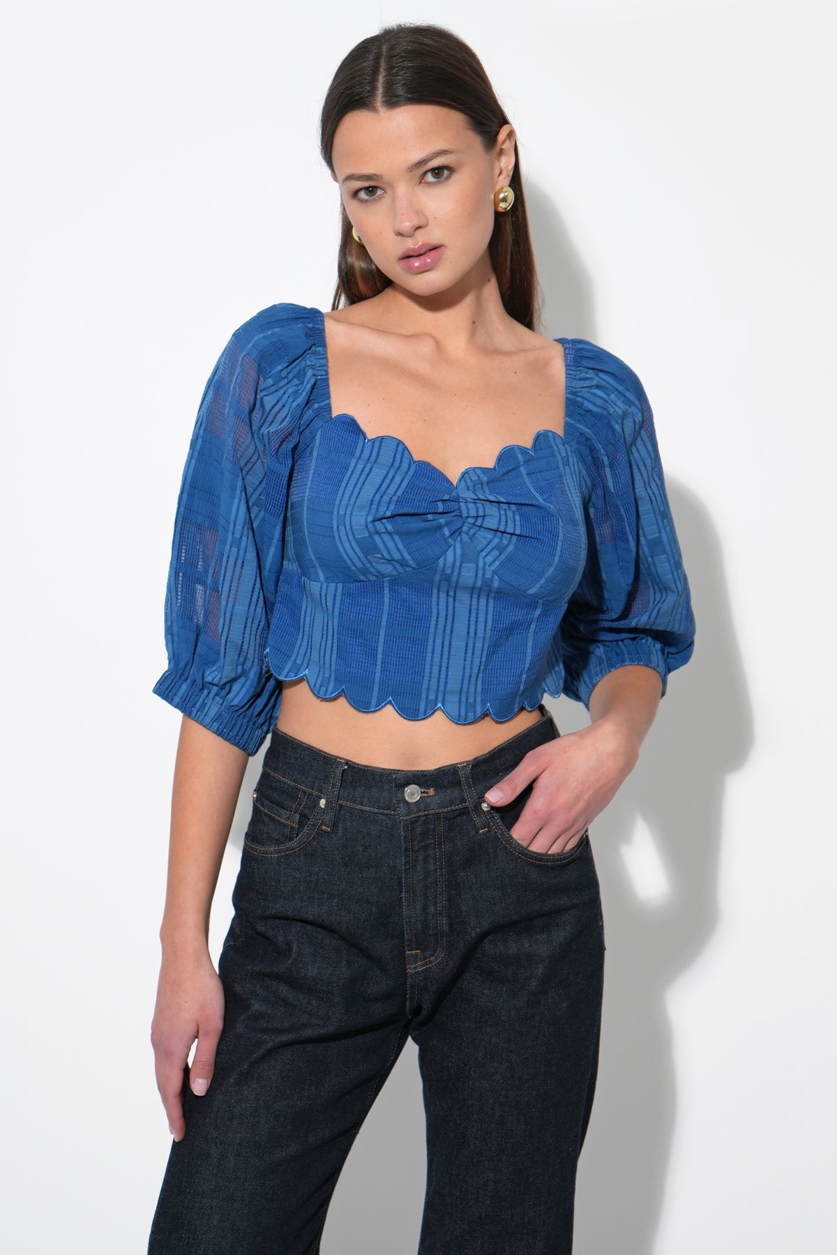 Bella Scalloped Jacquard Stripe Top
