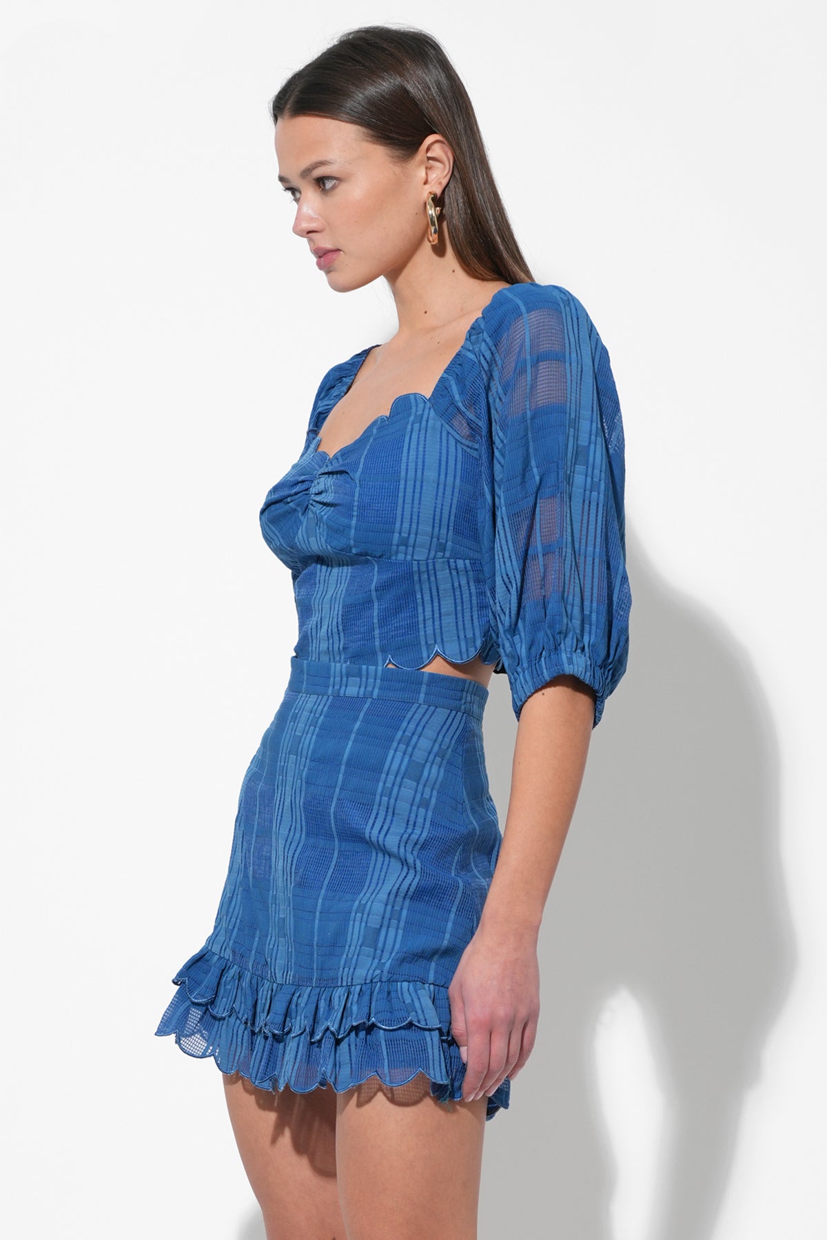 Bella Scalloped Jacquard Stripe Mini Skirt