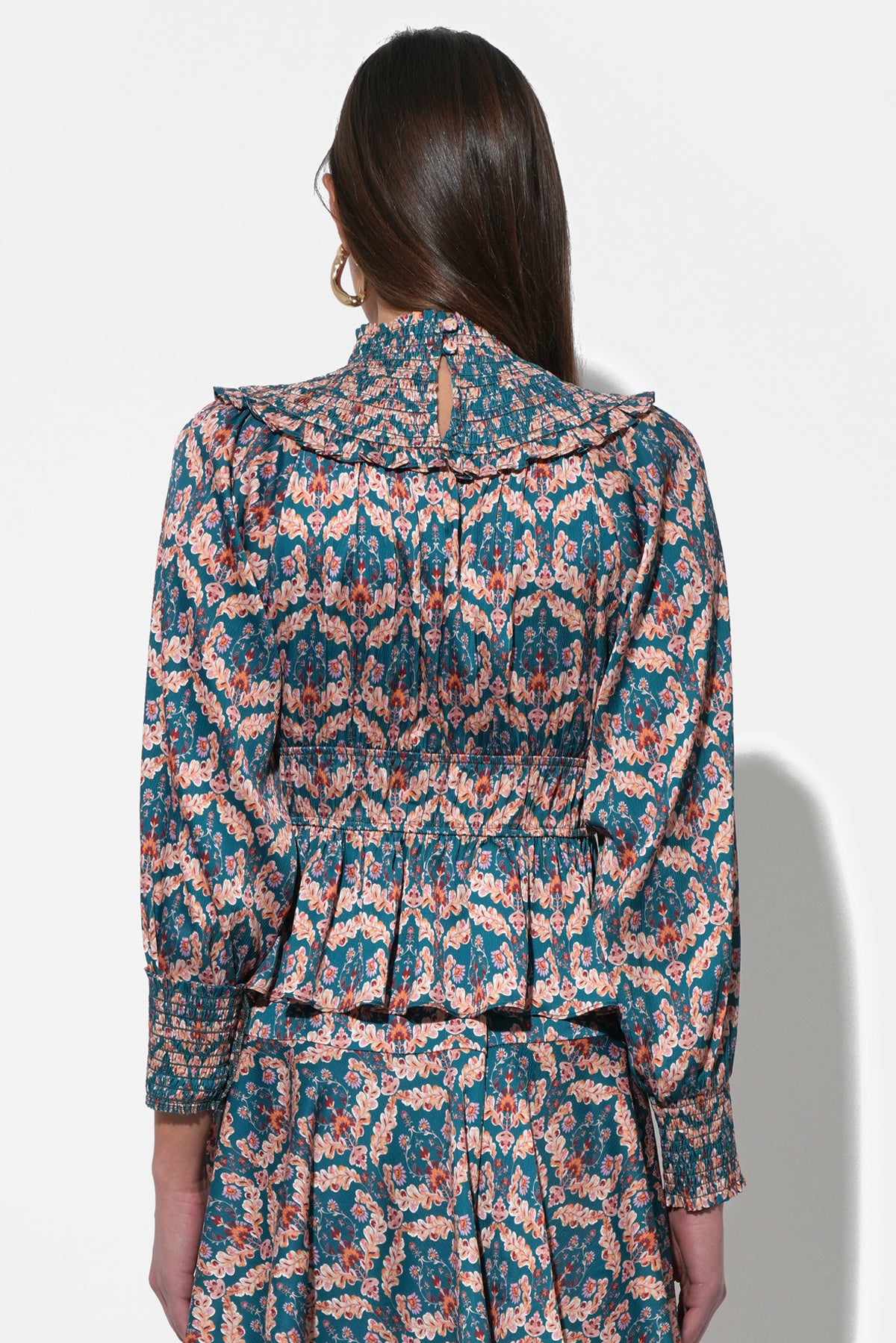 Melodie Smocked Waist Mock Neck Blouse