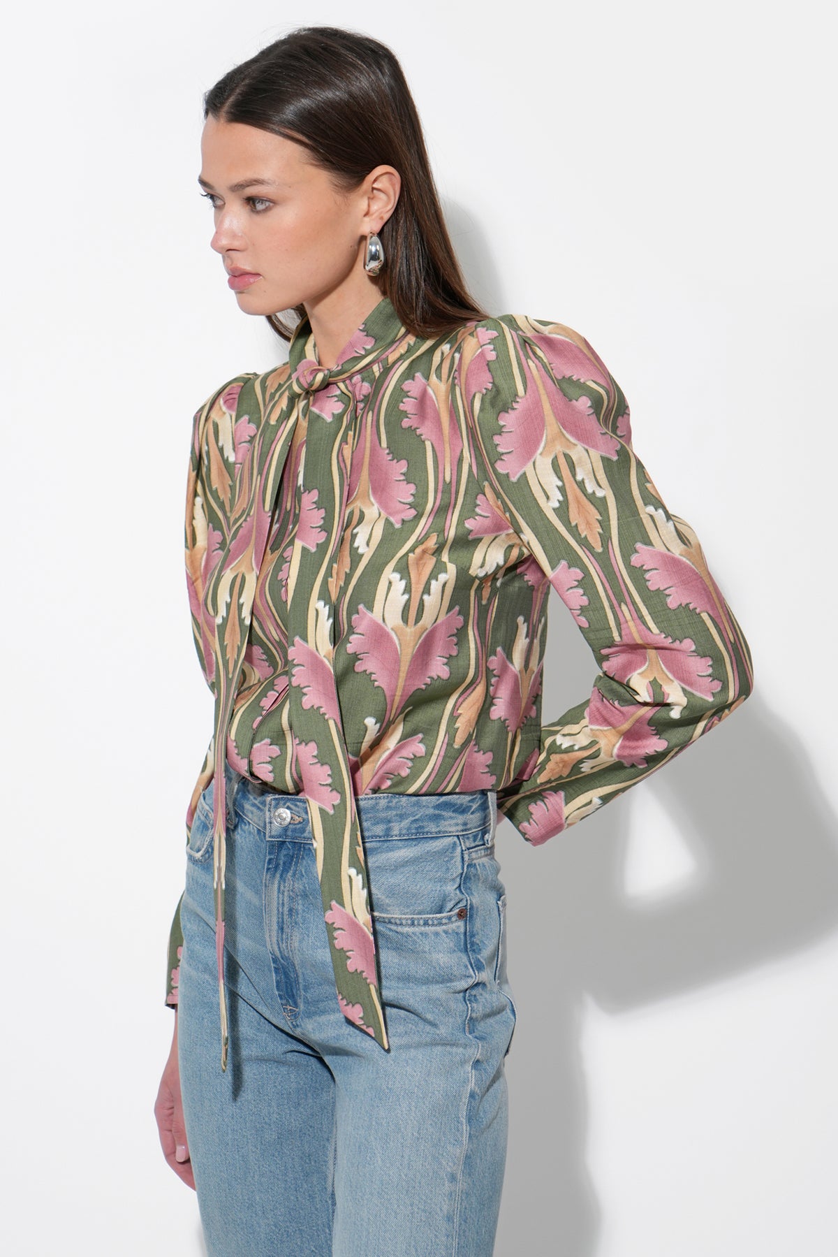 Paris Floral Tie Neck Blouse