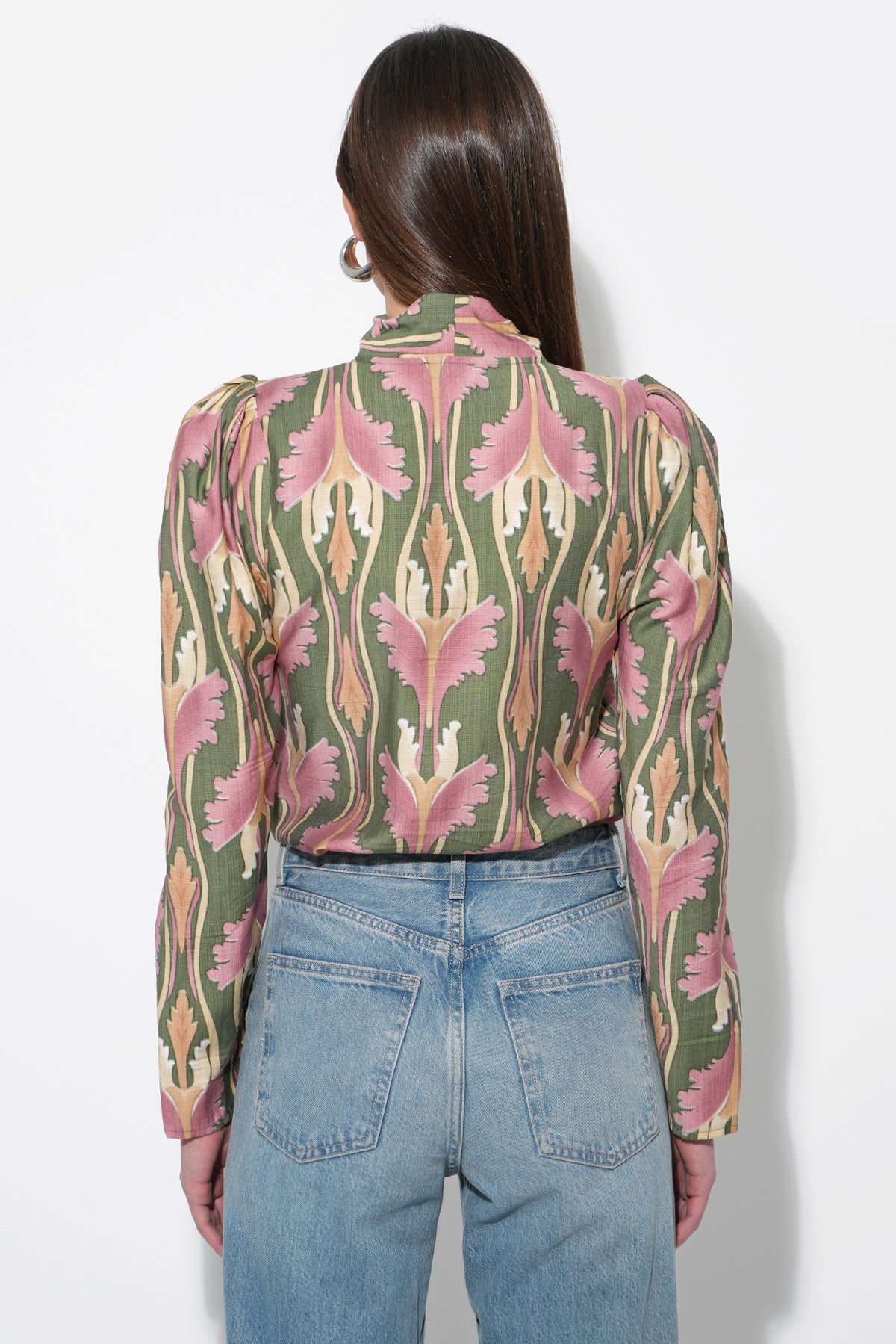 Paris Floral Tie Neck Blouse