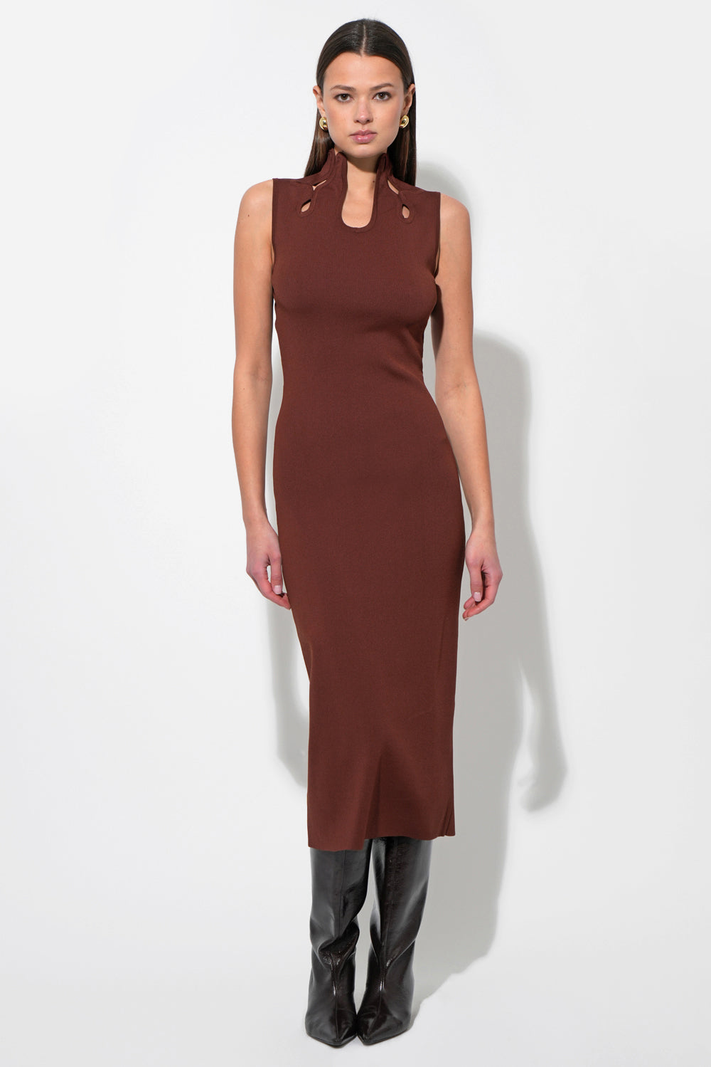 Trish Sculpted Cut Out Knit Midi Dress