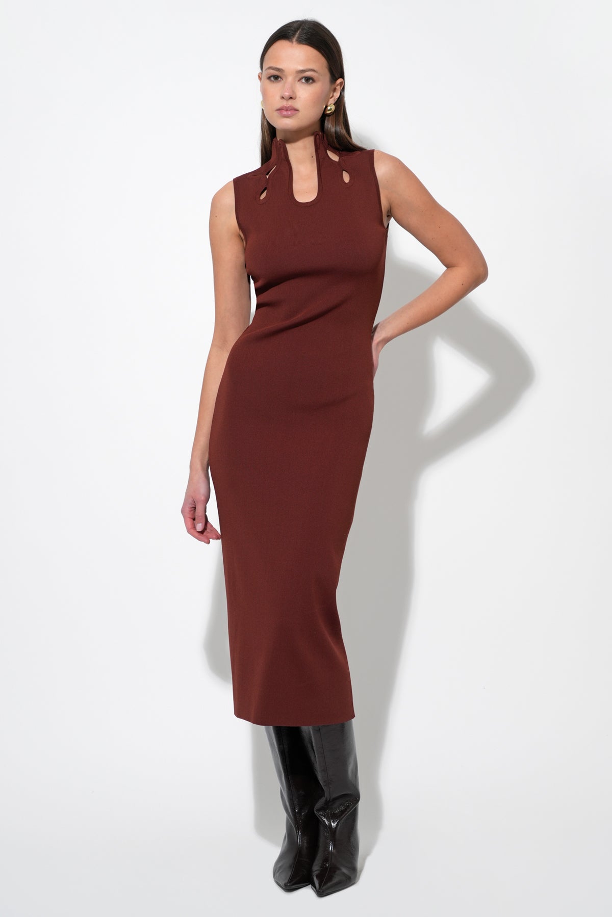Trish Sculpted Cut Out Knit Midi Dress