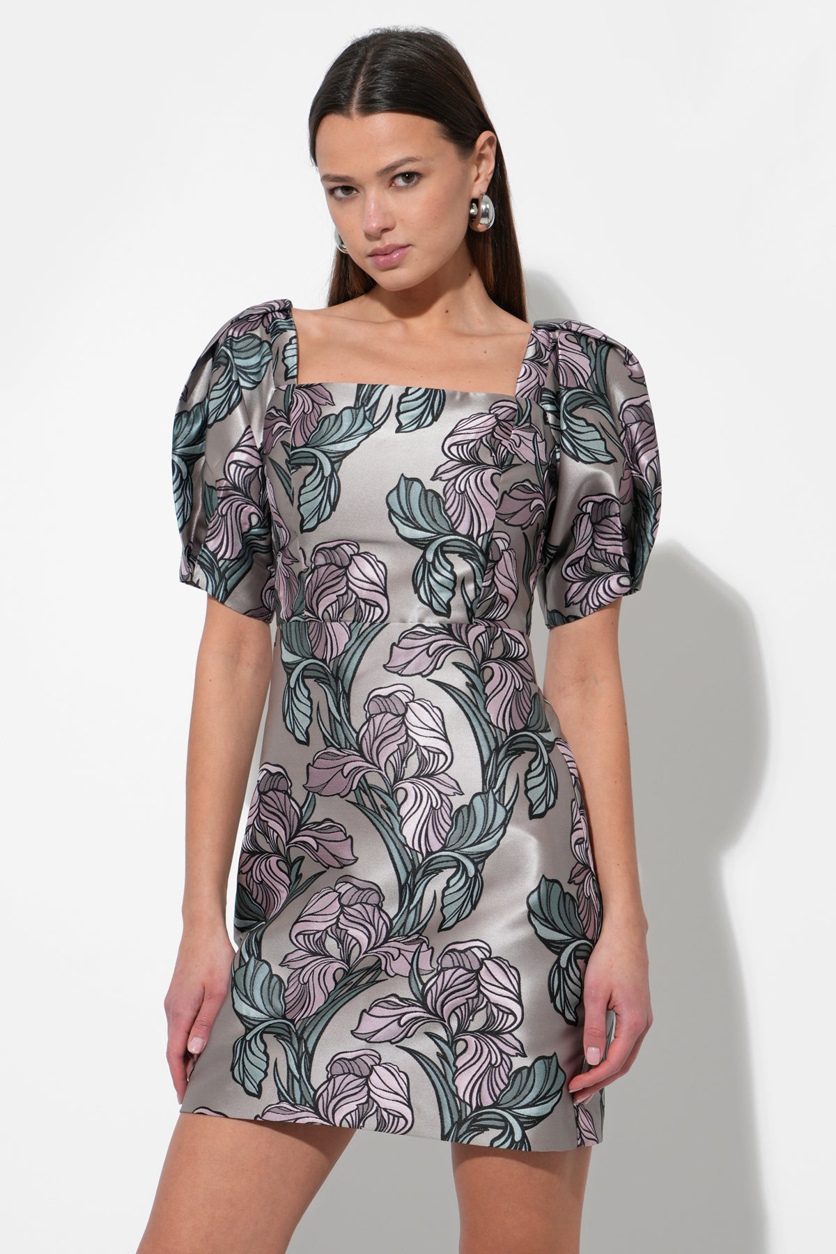 Astoria Puff Sleeved Square Neck Jacquard Dress