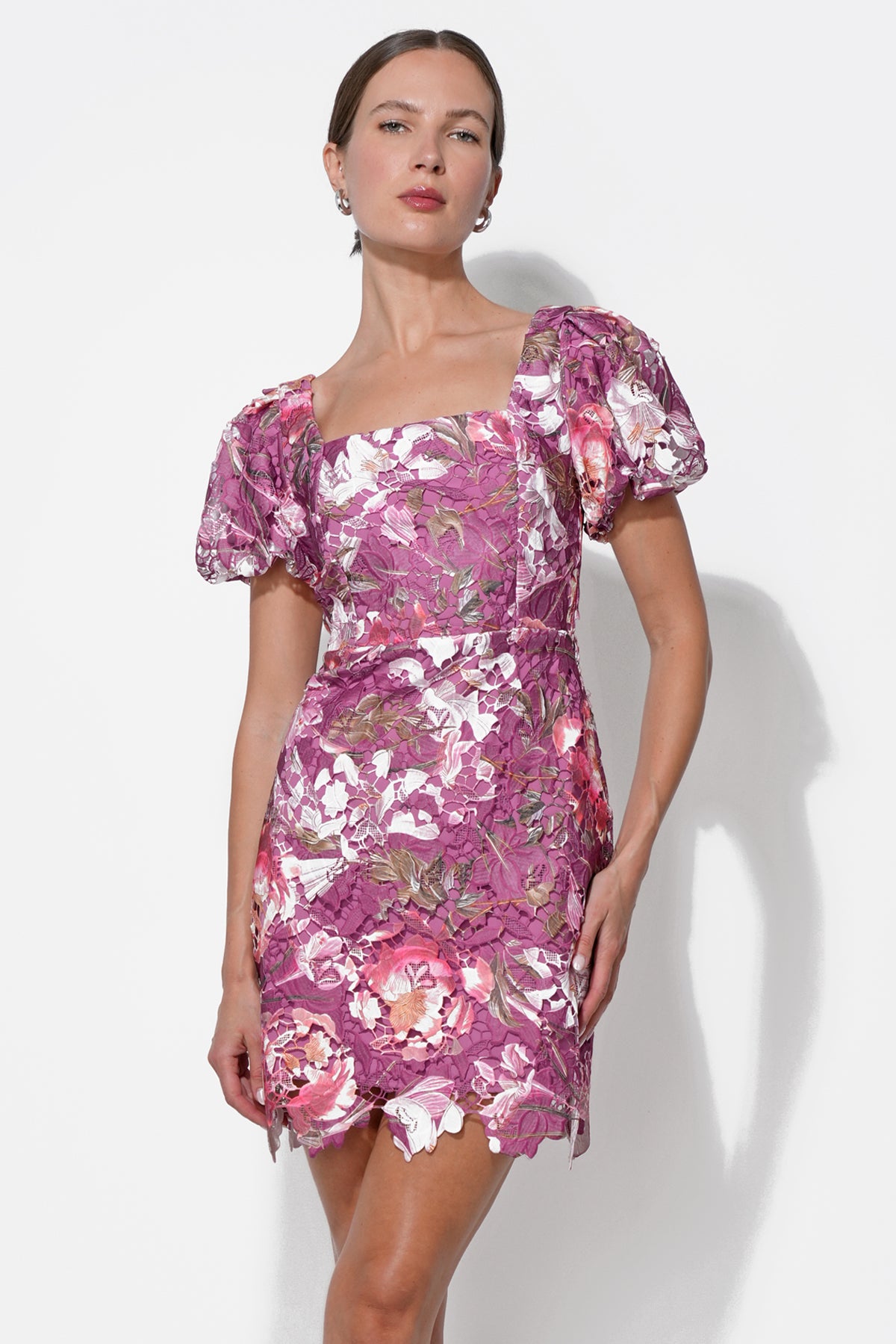 Maybelle Floral Lace Puff Sleeve Mini Dress