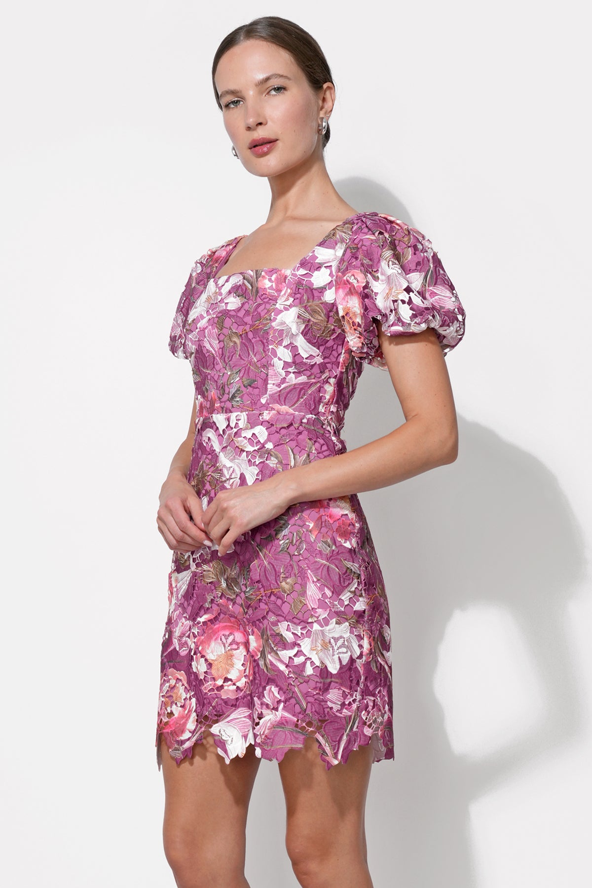 Maybelle Floral Lace Puff Sleeve Mini Dress