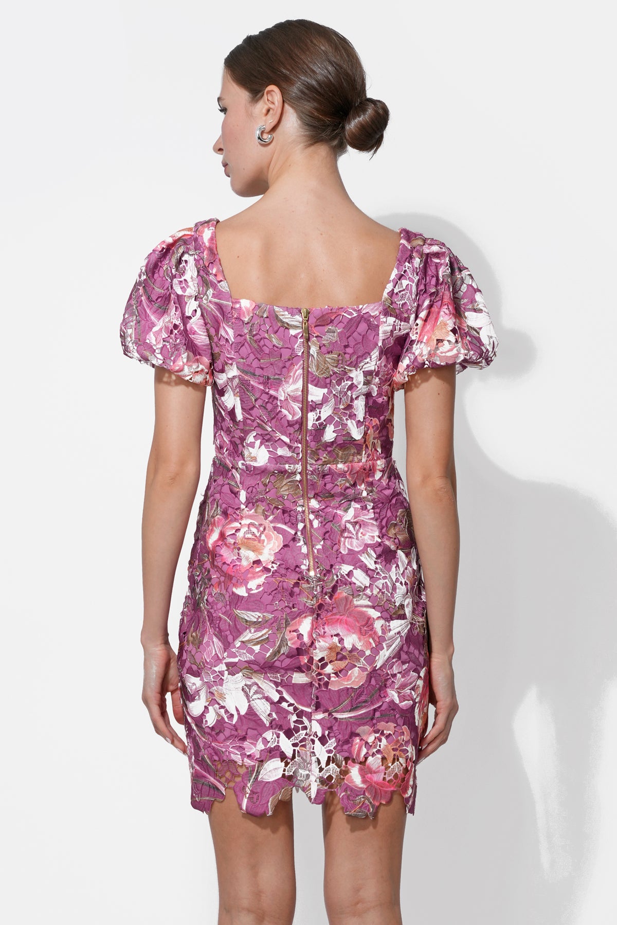 Maybelle Floral Lace Puff Sleeve Mini Dress