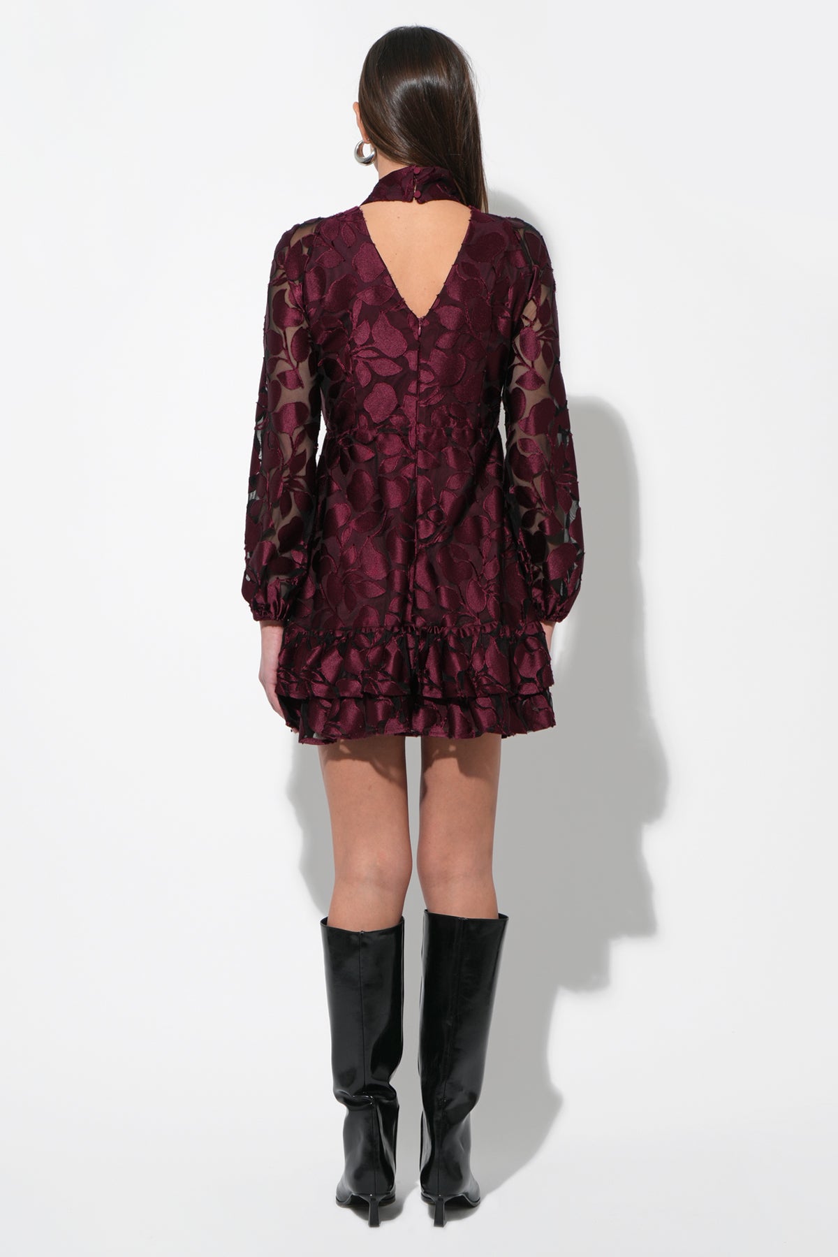 Elinor Velvet Burnout Mock Neck Fit and Flare Dress