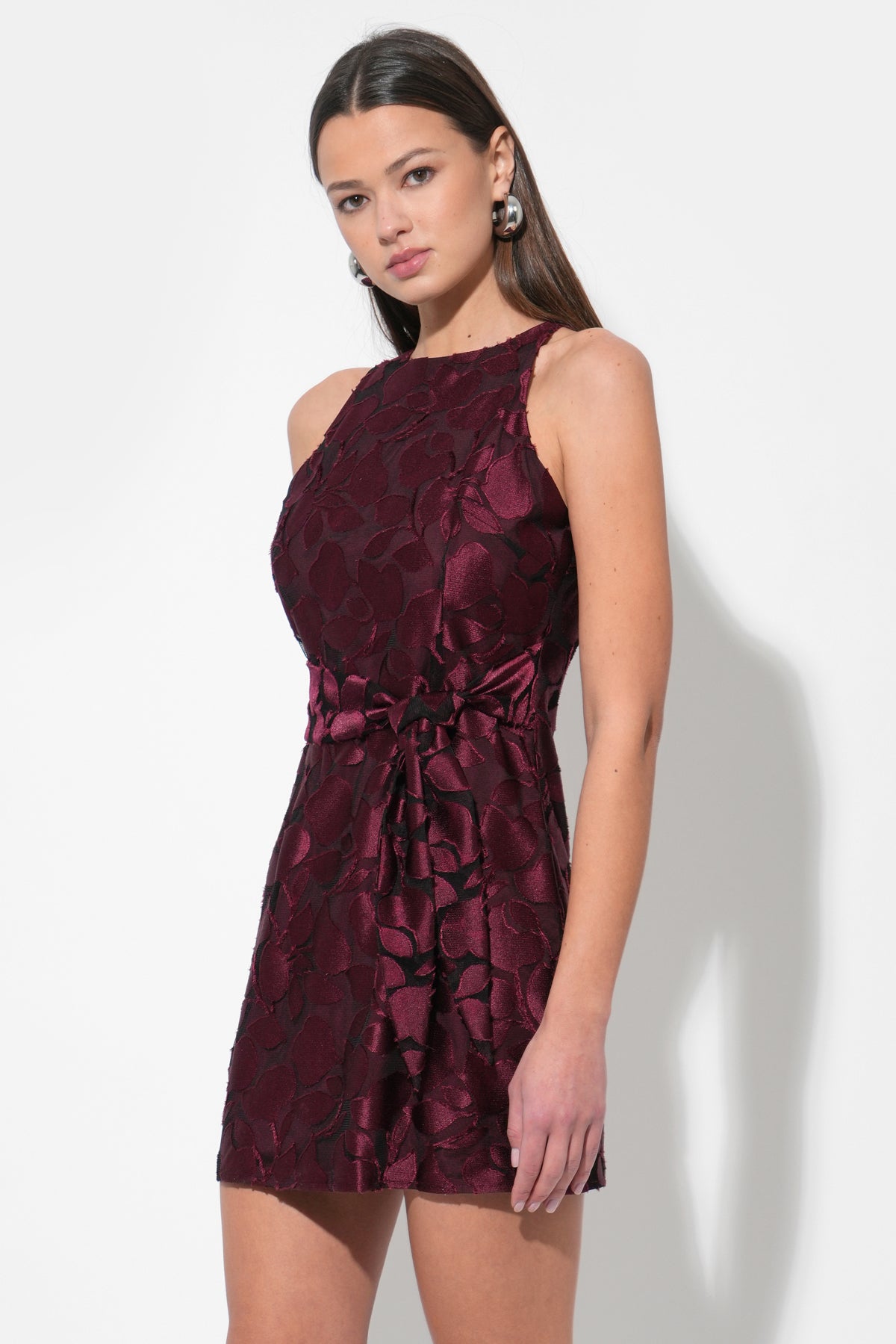 Falini Velvet Burnout Tie Front Mini Dress