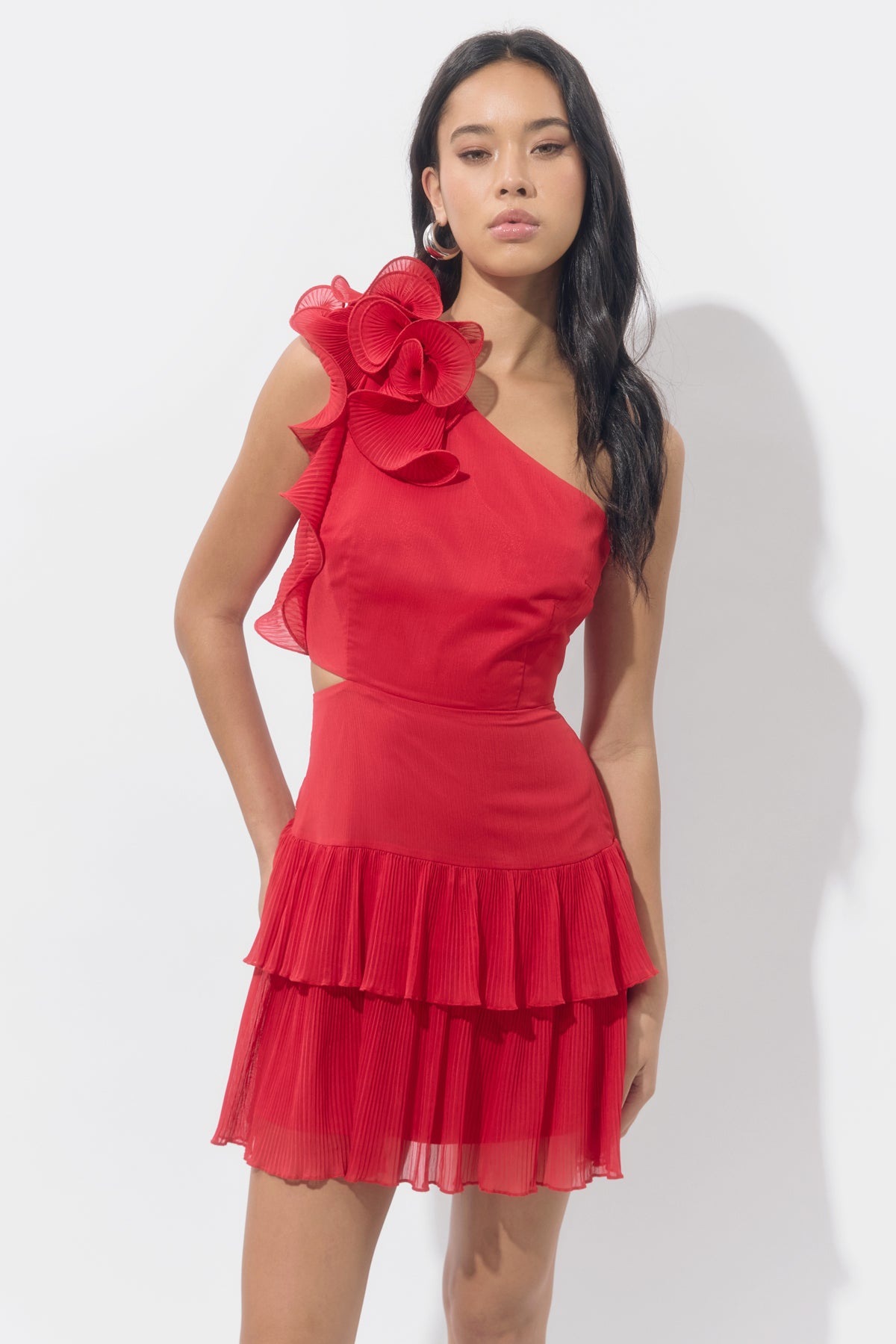 Bianca One Shoulder Pleated Dress With Cut Out