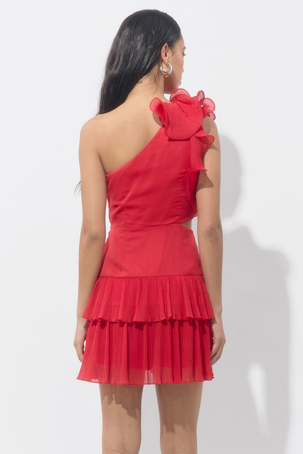 Bianca One Shoulder Pleated Dress With Cut Out