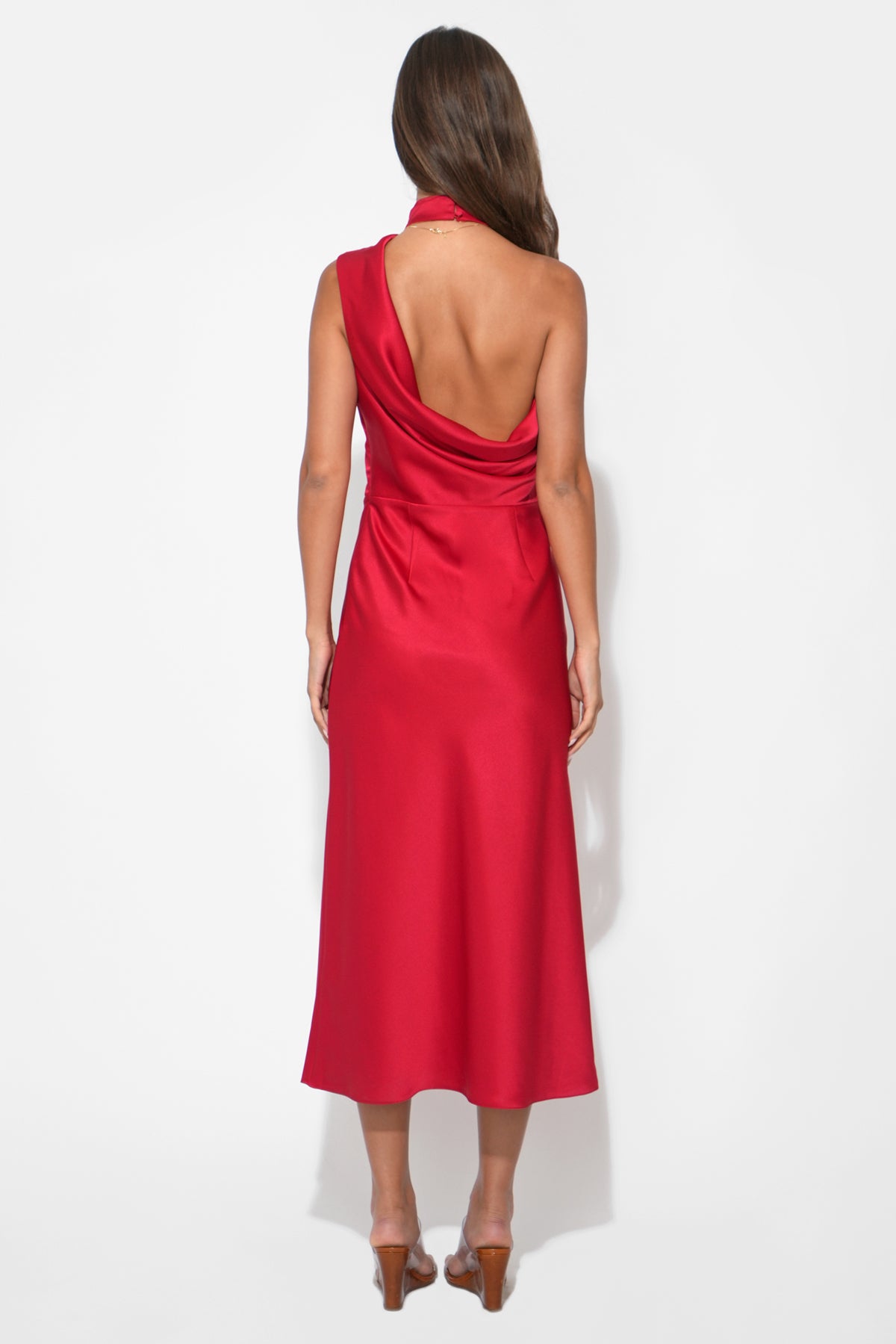 Jodie High Neck Satin Midi Dress