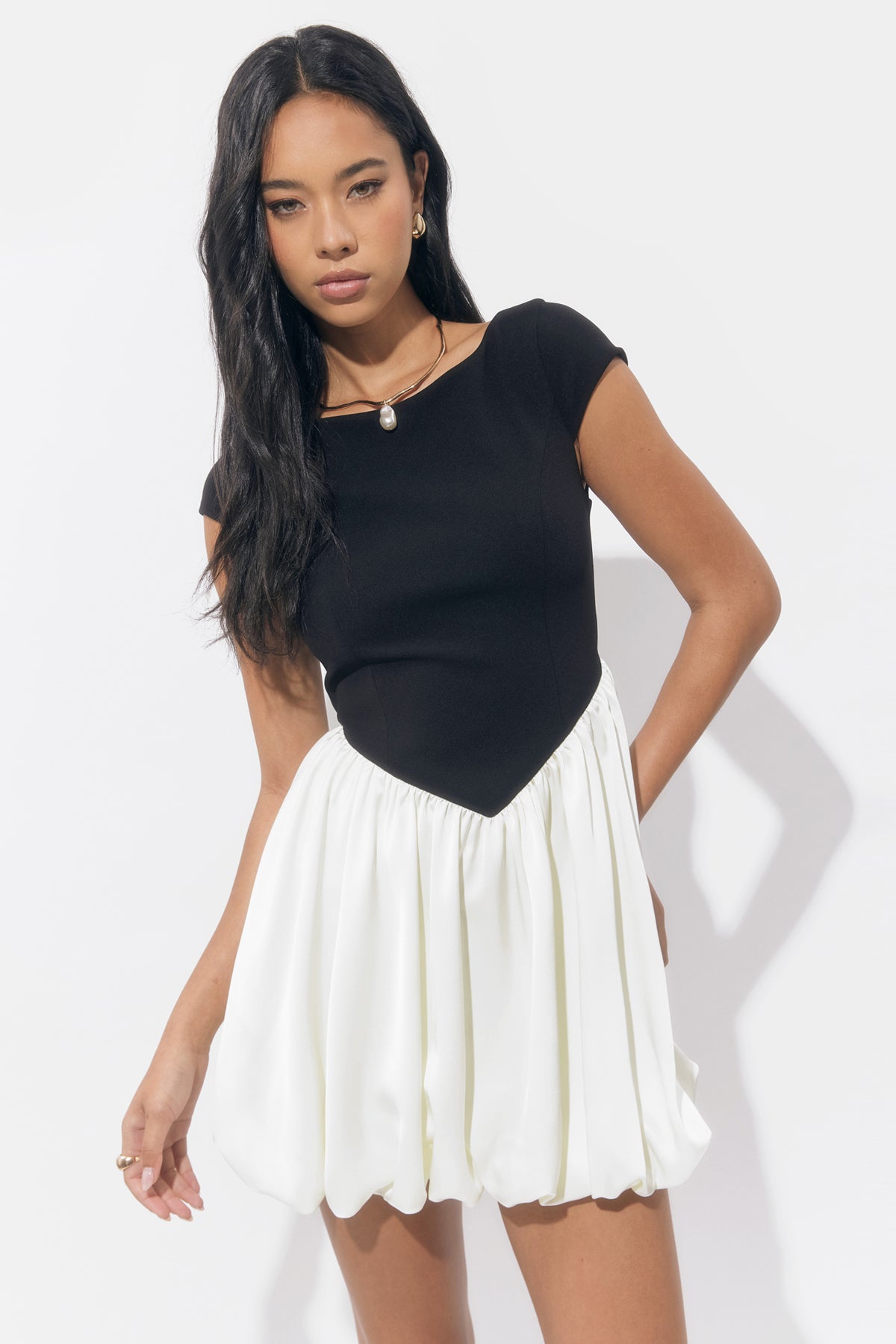 Color Blocked Bubble Mini Dress