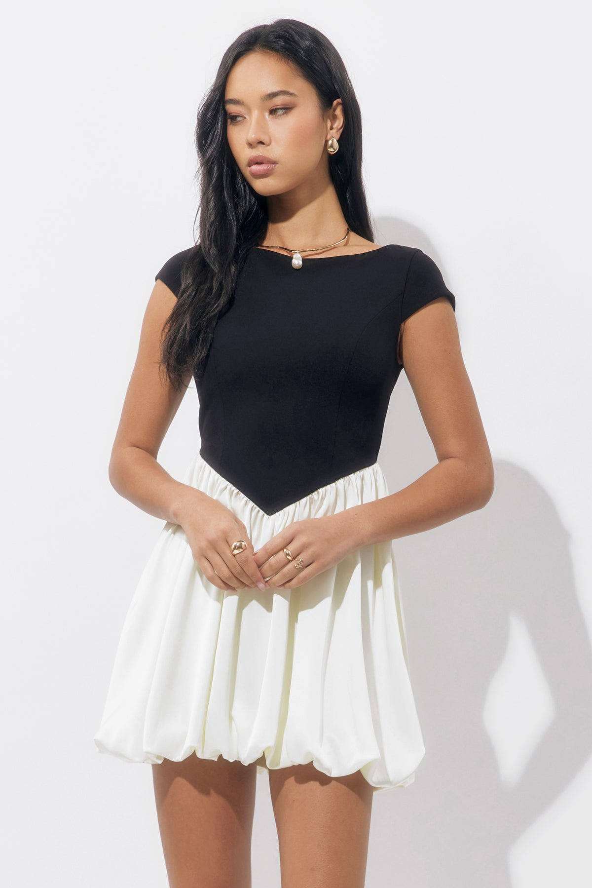 Color Blocked Bubble Mini Dress