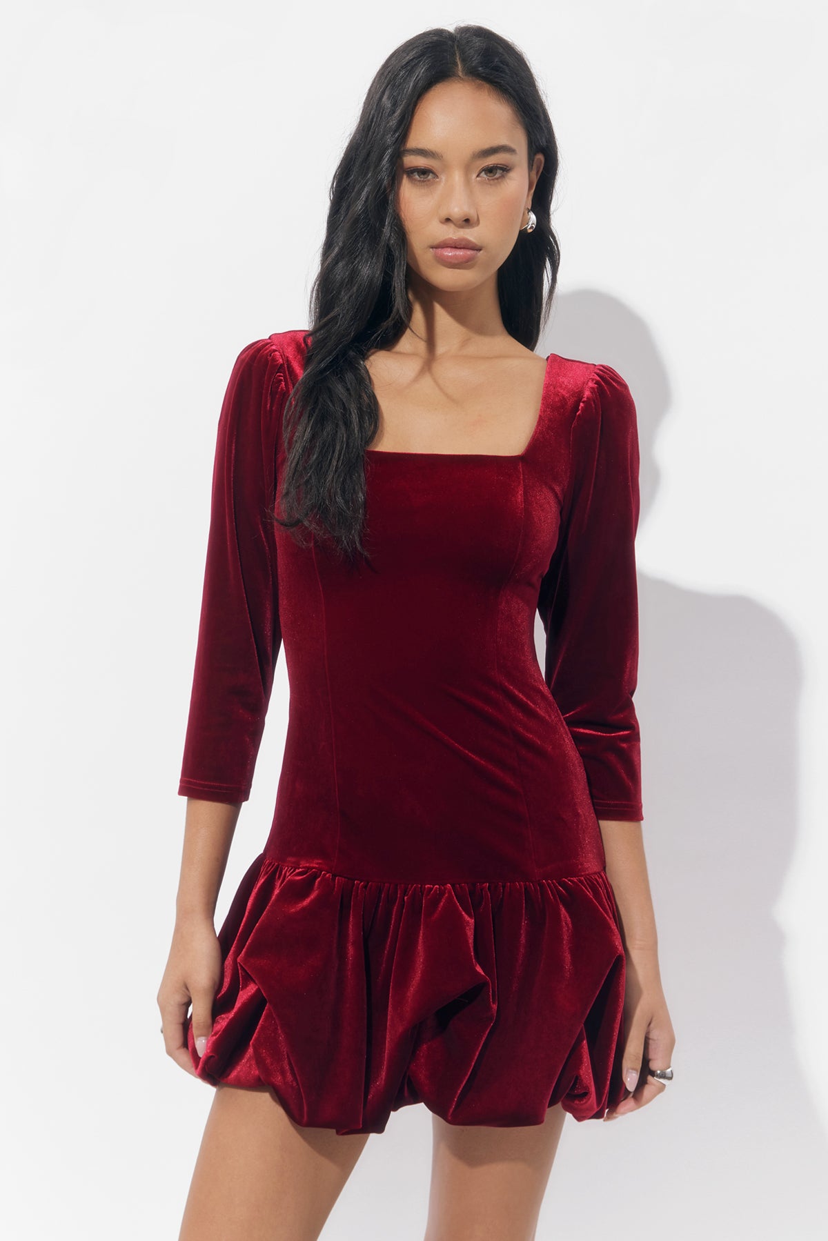 Dolly Velvet Bubble Hem Mini Dress