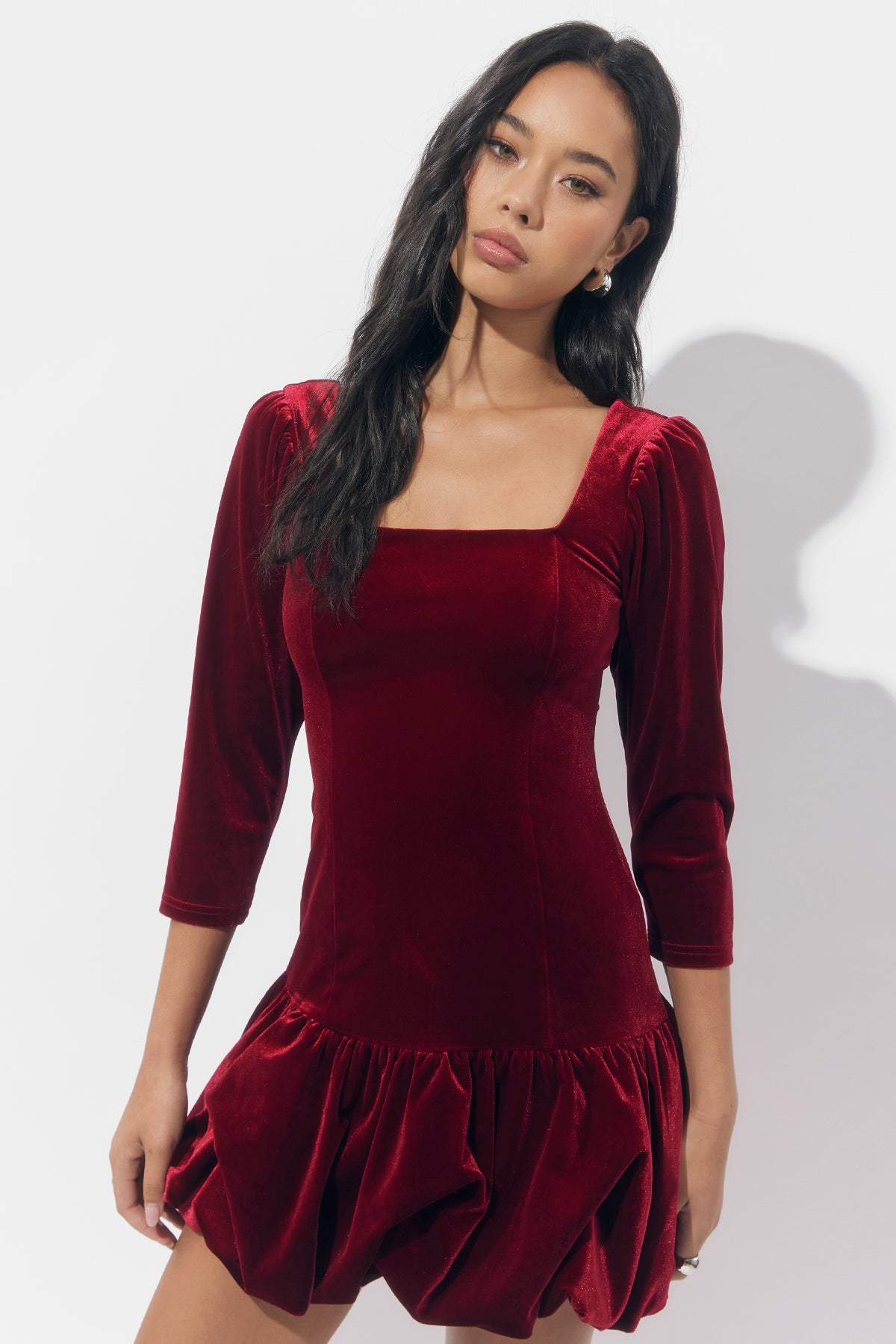 Dolly Velvet Bubble Hem Mini Dress